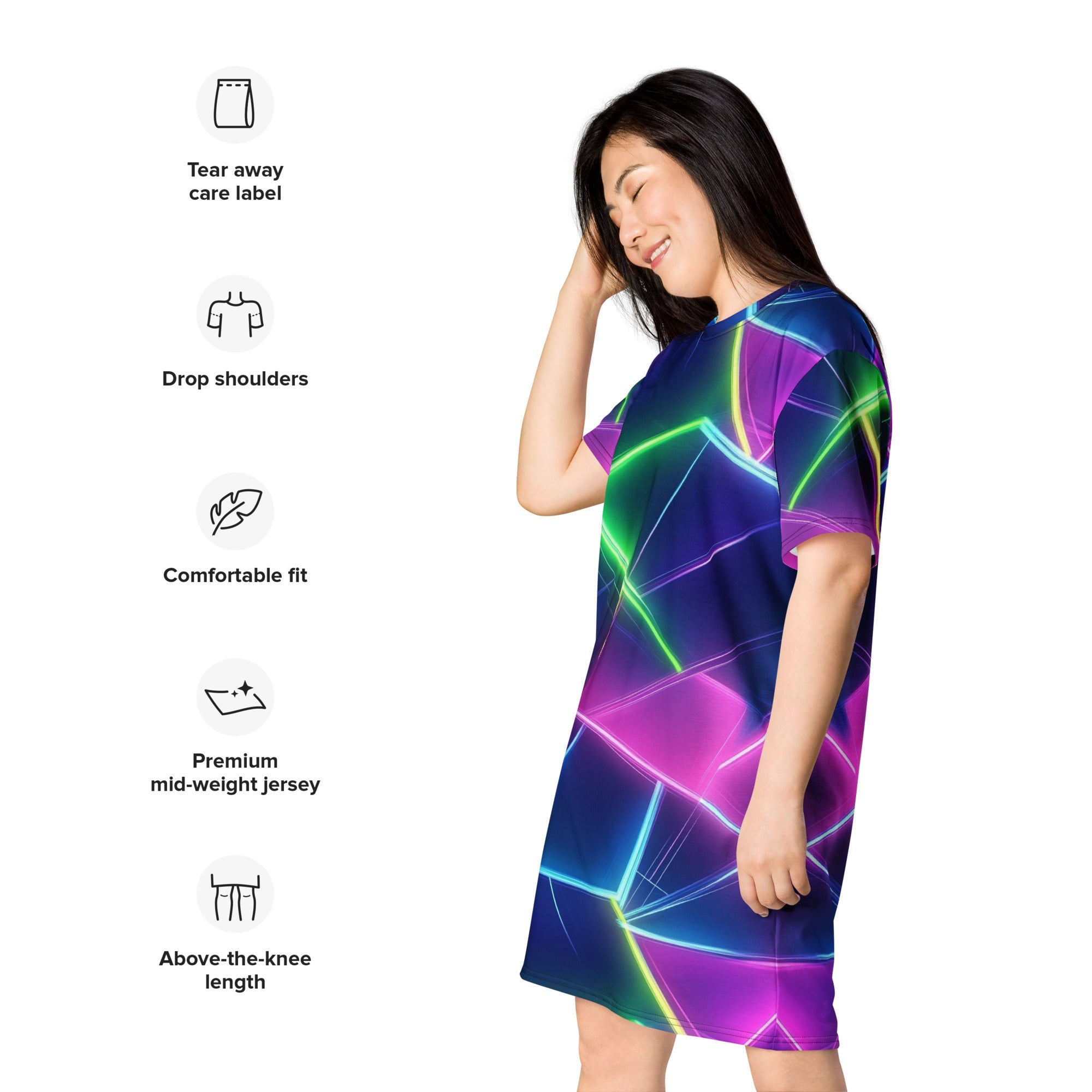 Neon Geometrical T-shirt dress For EDM Rave Festival Outfit Clothing