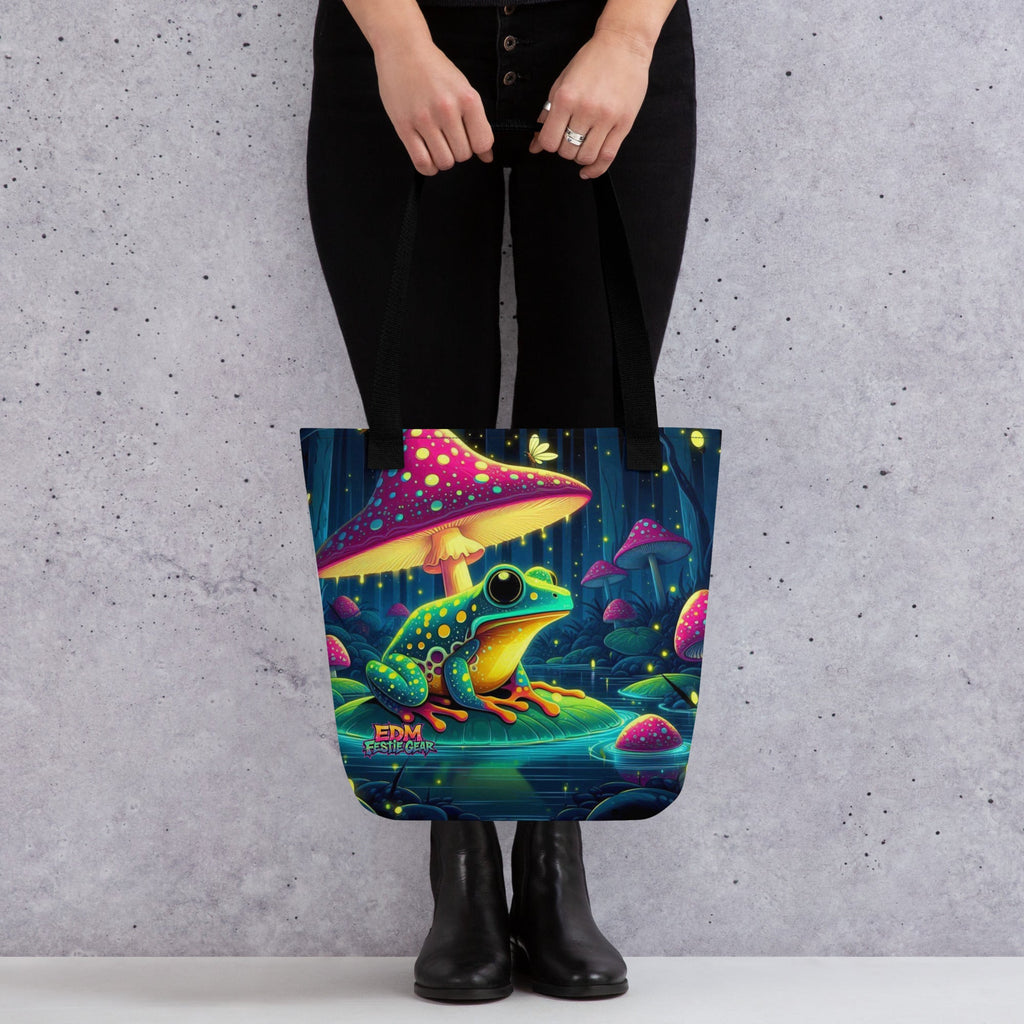 Mystical Mushroom Frog World Tote Bag For EDM Rave Festival Outfit Clothing
