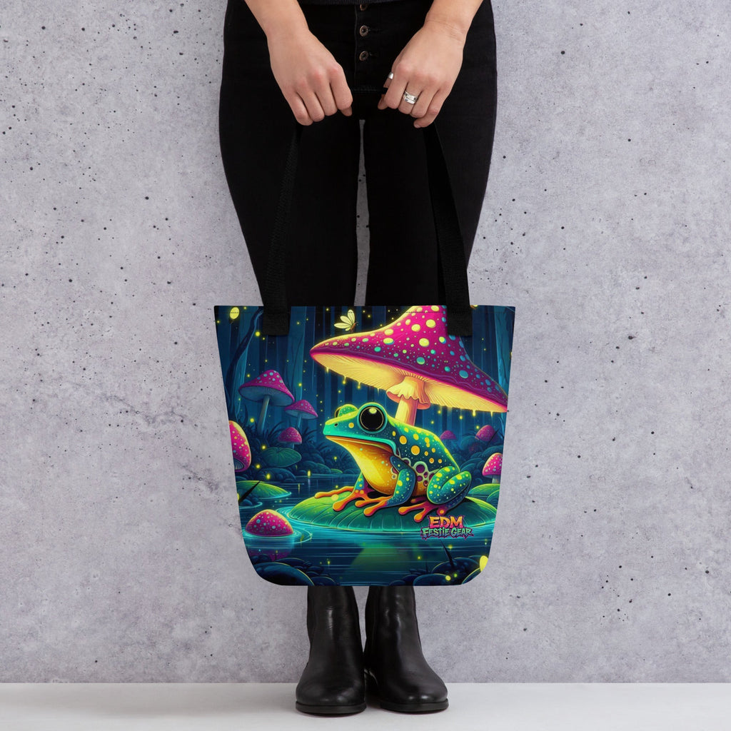 Mystical Mushroom Frog World Tote Bag For EDM Rave Festival Outfit Clothing