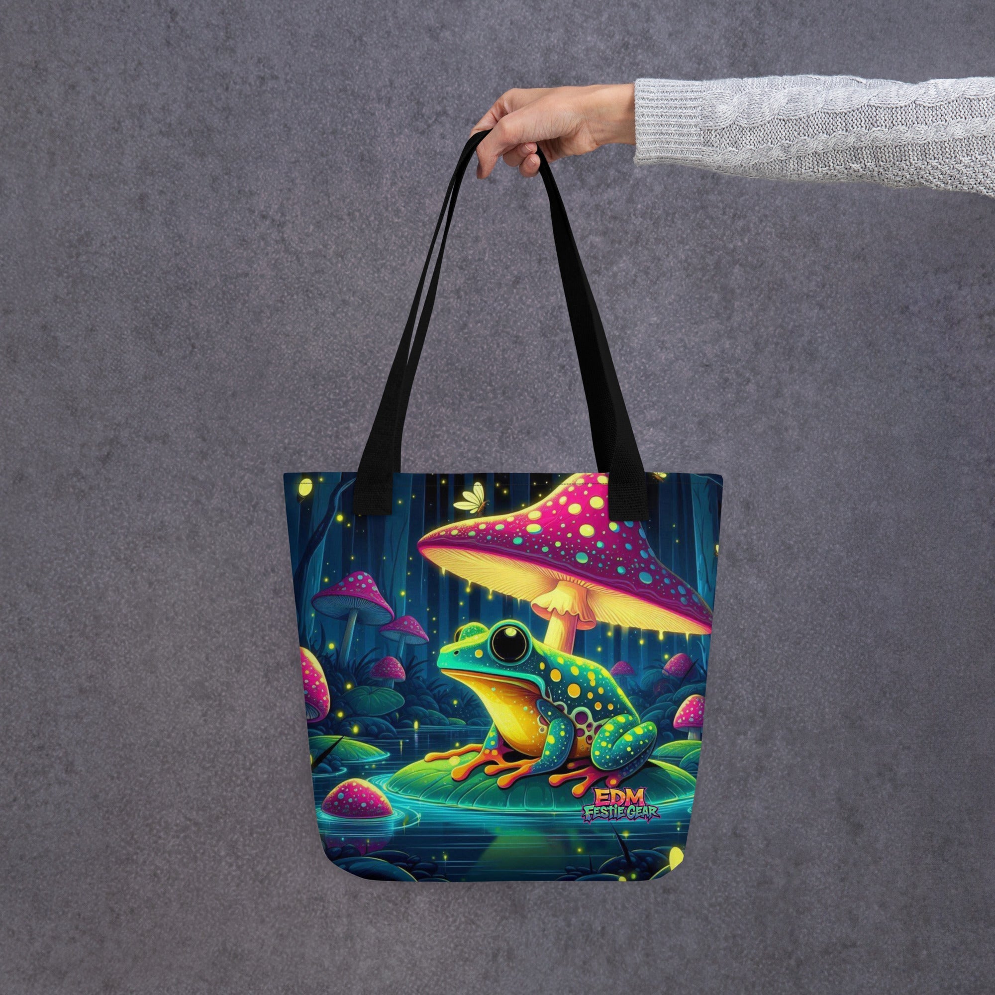 Mystical Mushroom Frog World Tote Bag For EDM Rave Festival Outfit Clothing