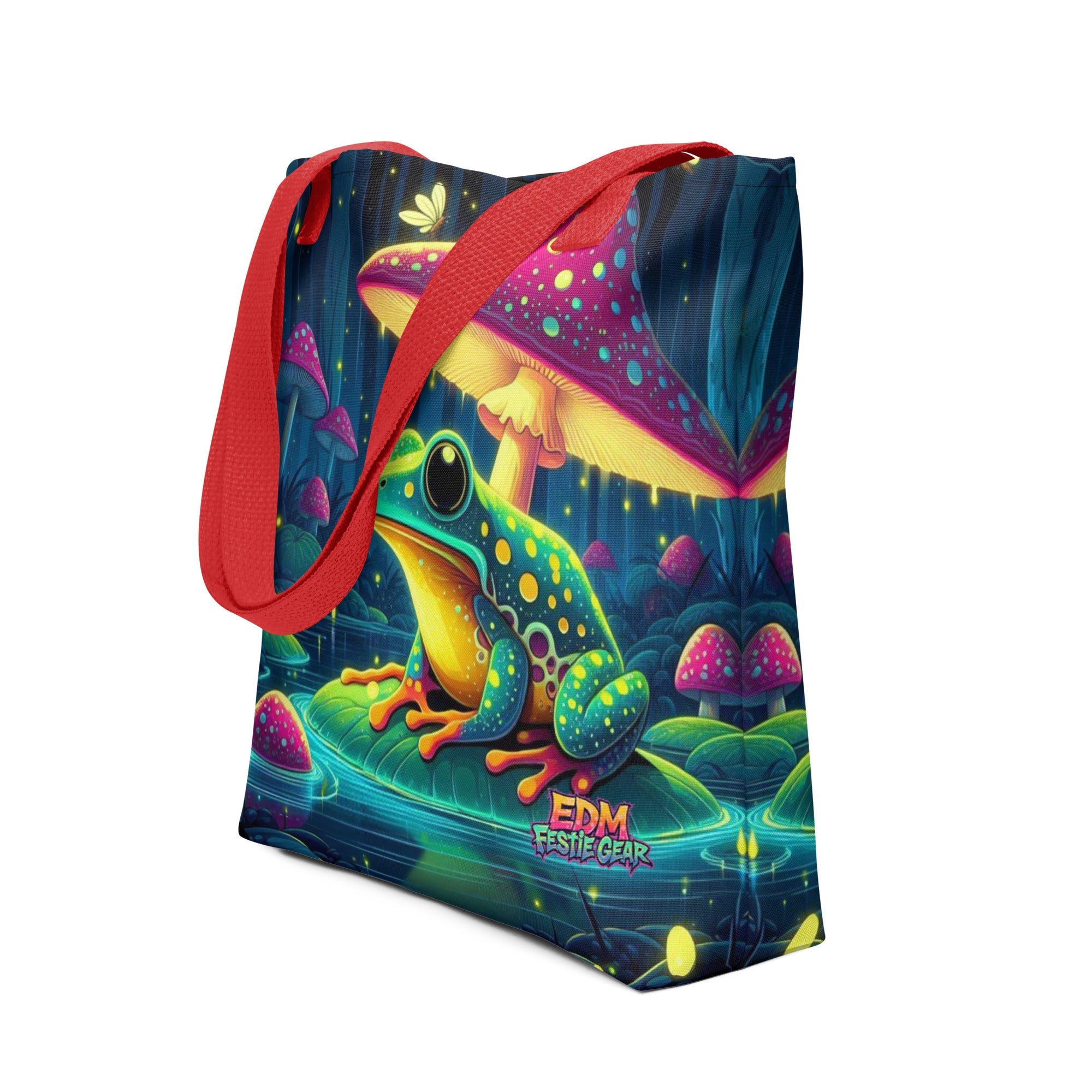 Mystical Mushroom Frog World Tote Bag For EDM Rave Festival Outfit Clothing