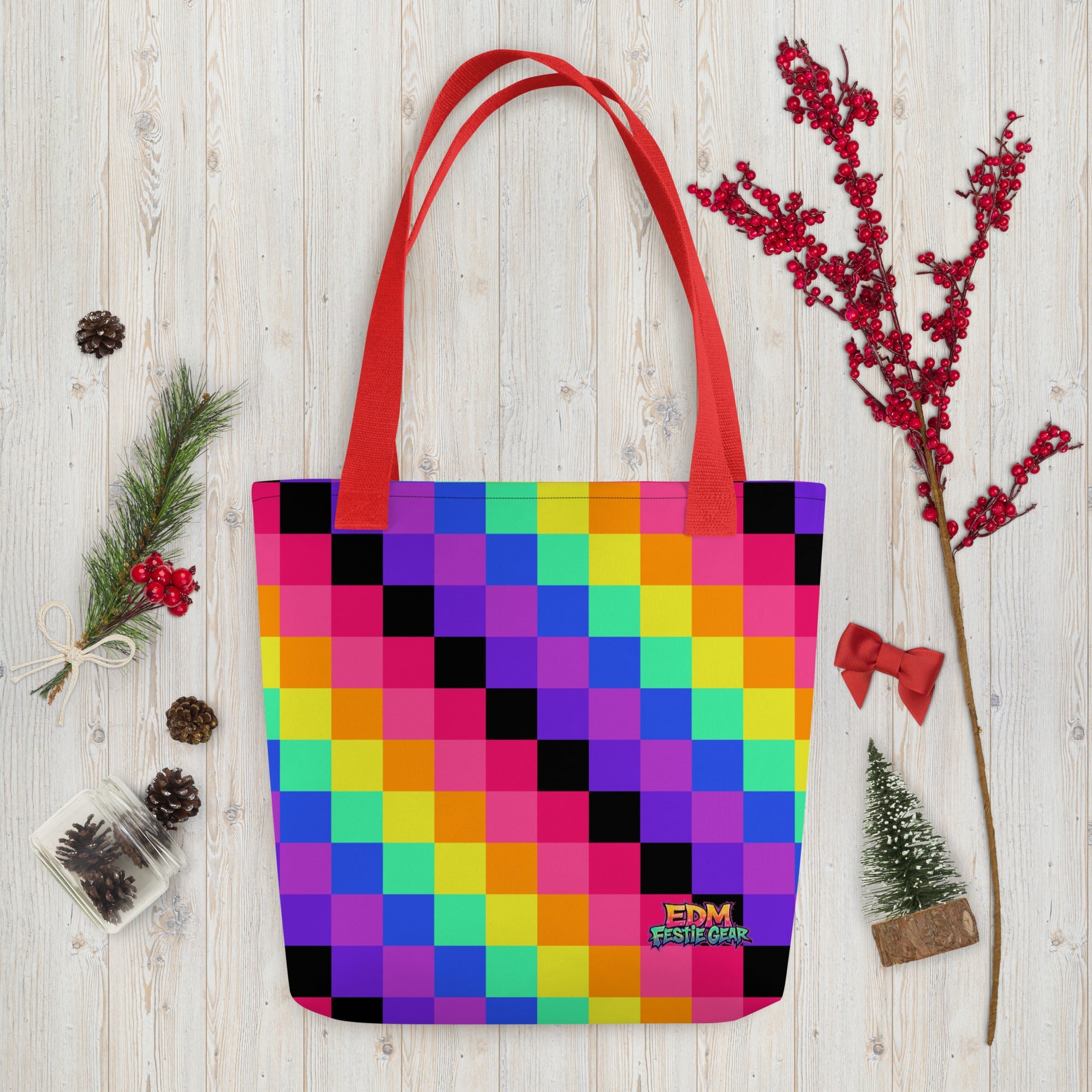 Rainbow Geometrical Tote Bag For EDM Rave Festival Outfit Clothing