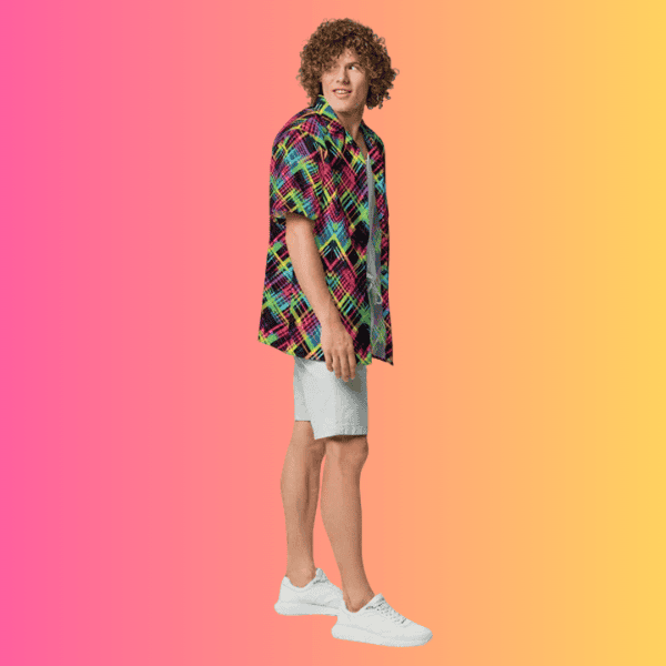 Vibrant Plaid Button-Up Shirt for Festivals and Raves