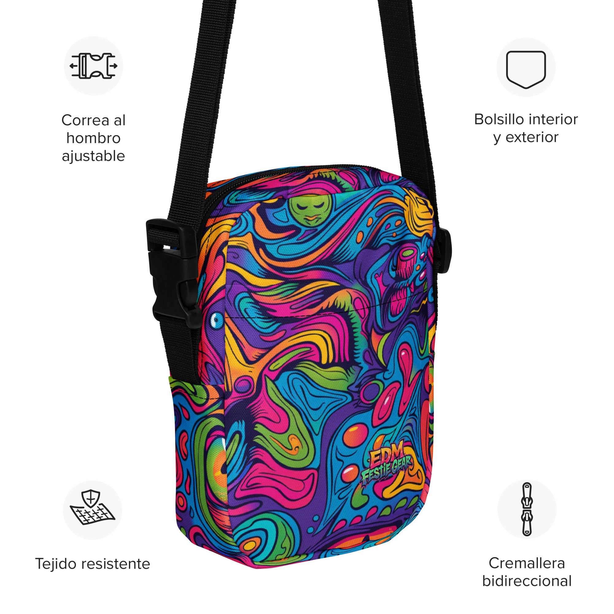 Neon Spill Crossbody Bag For EDM Rave Festival Outfit Clothing