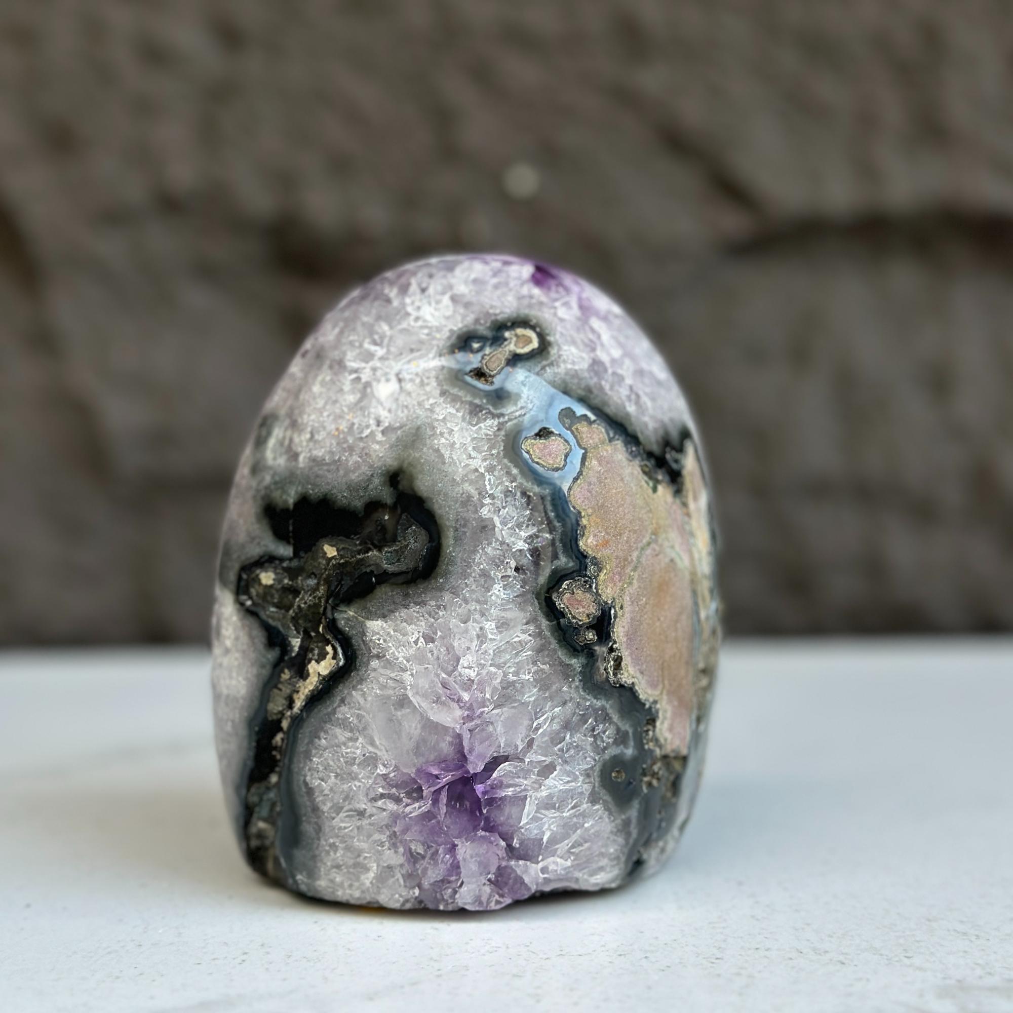 Oval Amethyst and Agate and Quartz Crystal Egg