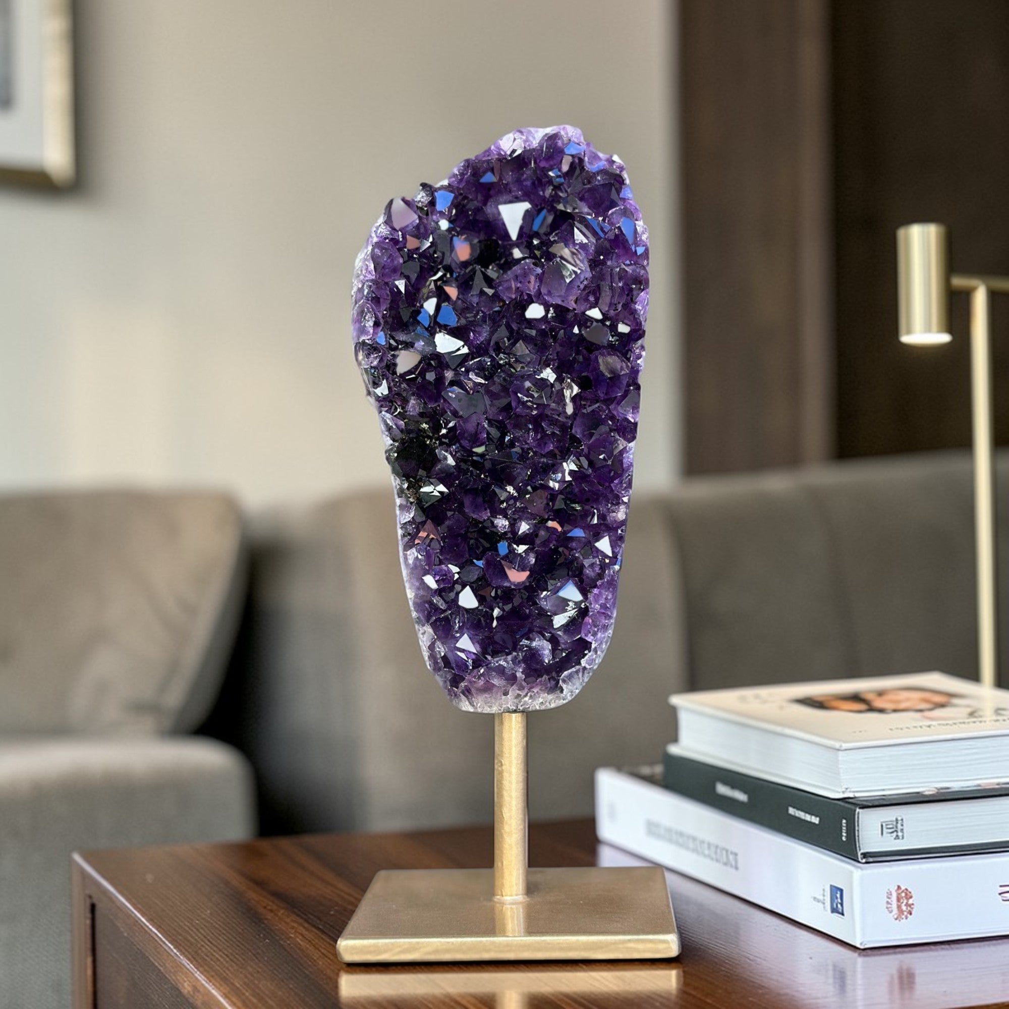Natural Amethyst Galaxy Geode On Metal Stand