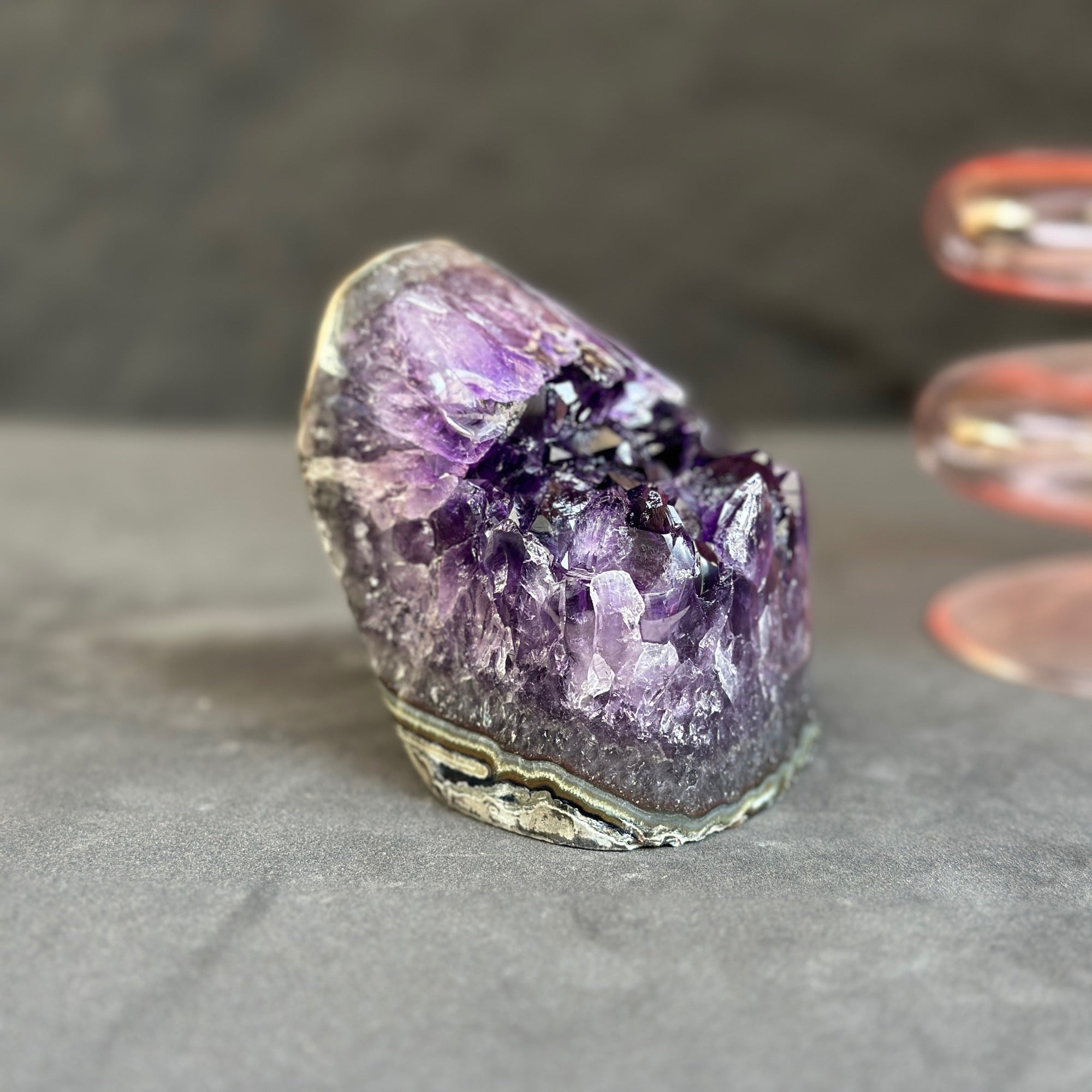 Large crystals Amethyst geode with Agate formations