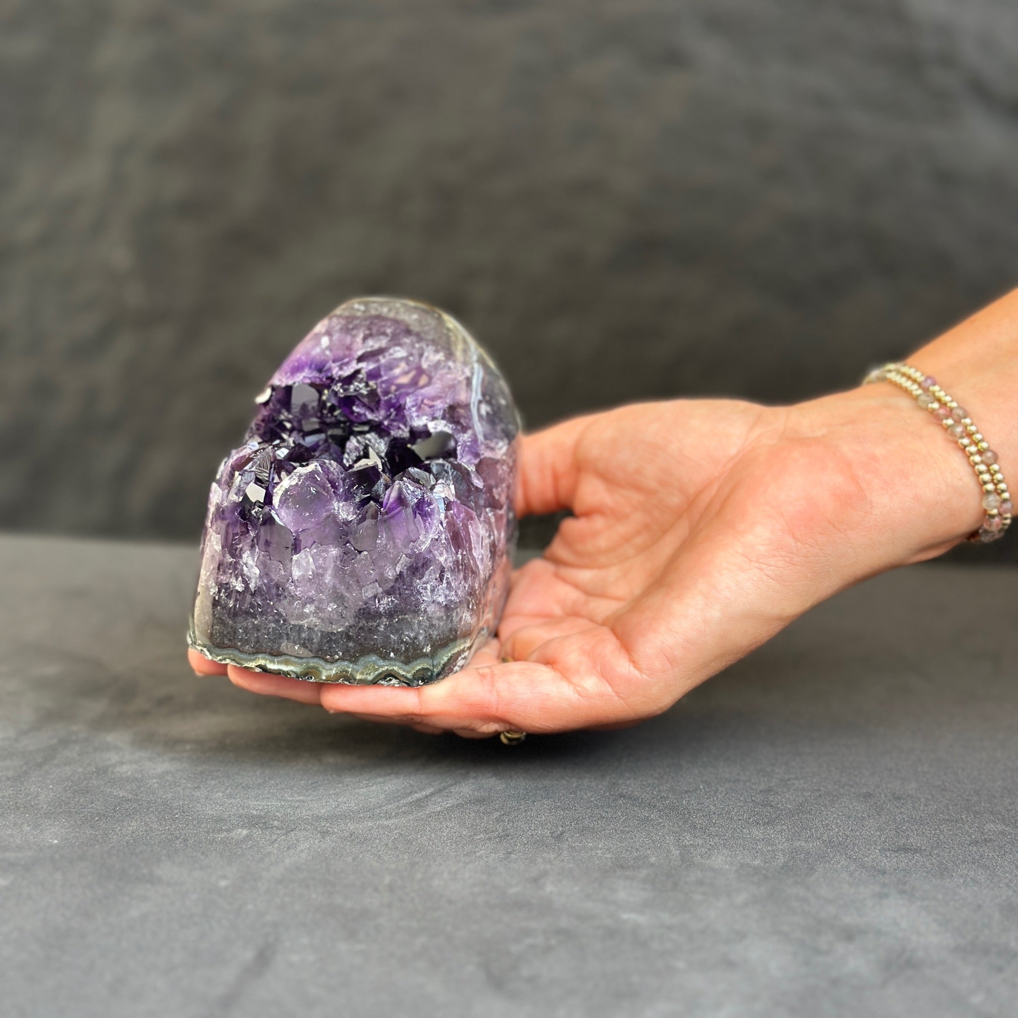 Large crystals Amethyst geode with Agate formations