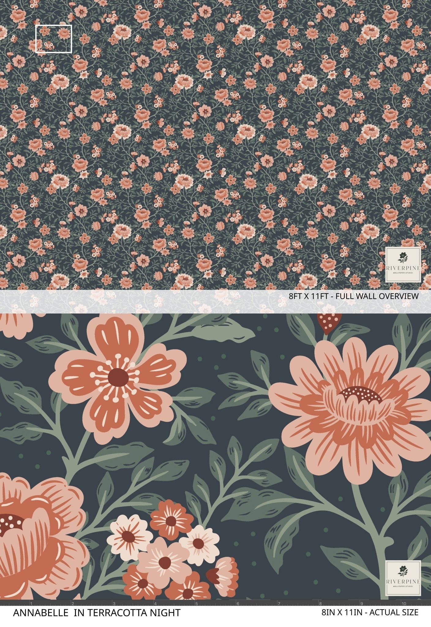 Annabelle Wallpaper in Terracotta Night