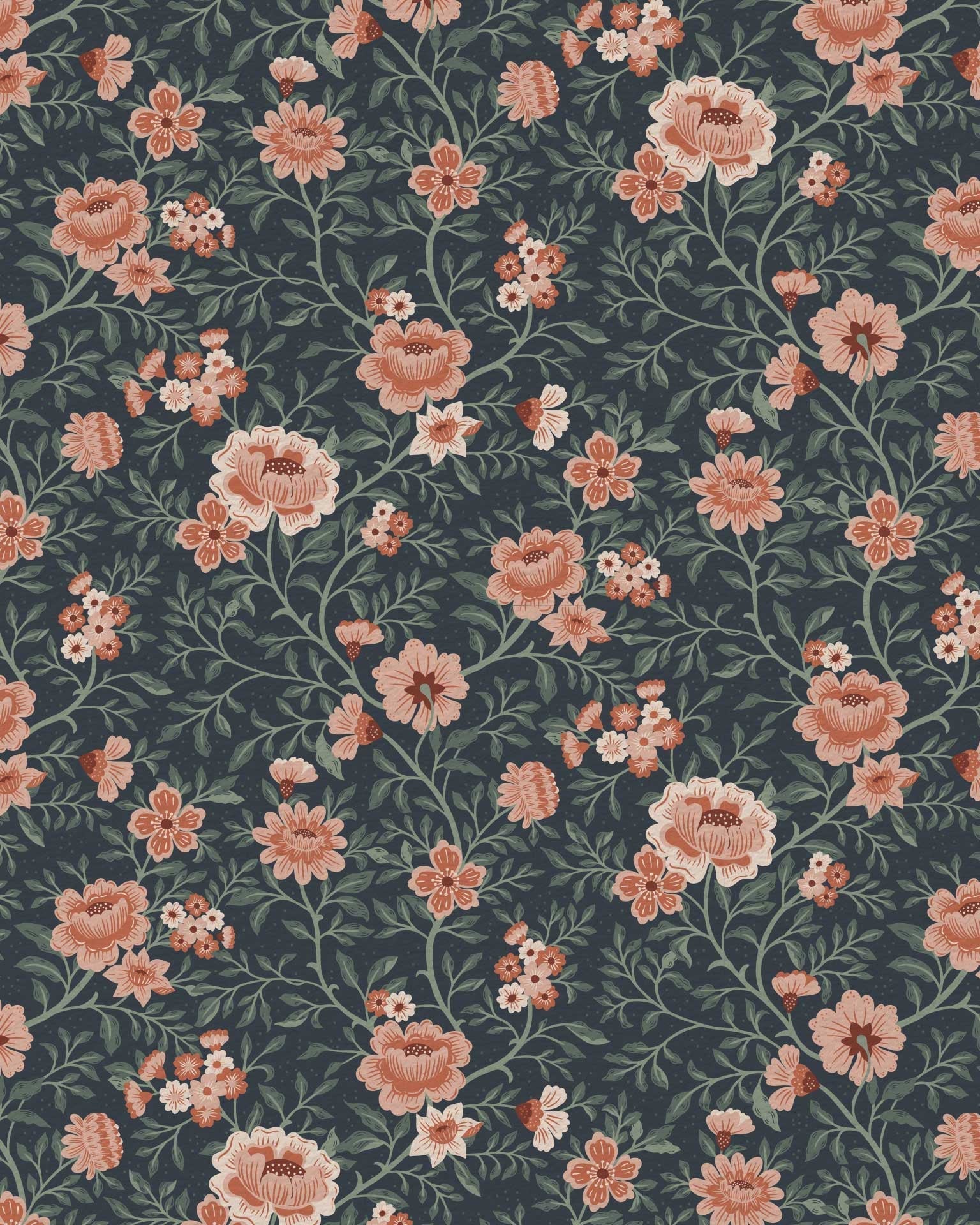 Annabelle Wallpaper in Terracotta Night
