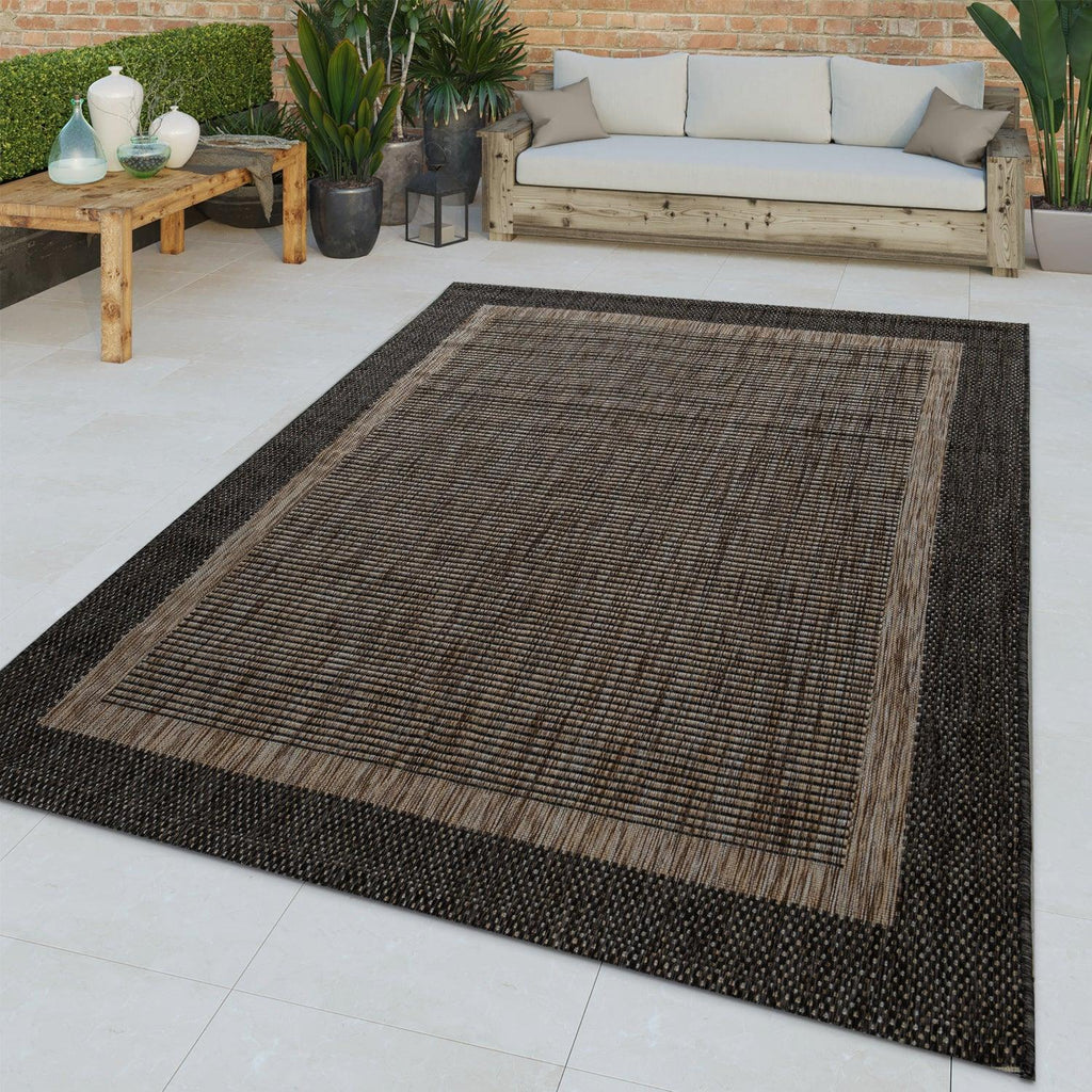 Bordered Outdoor Rug Stilo Rustic Design - Grey Brown