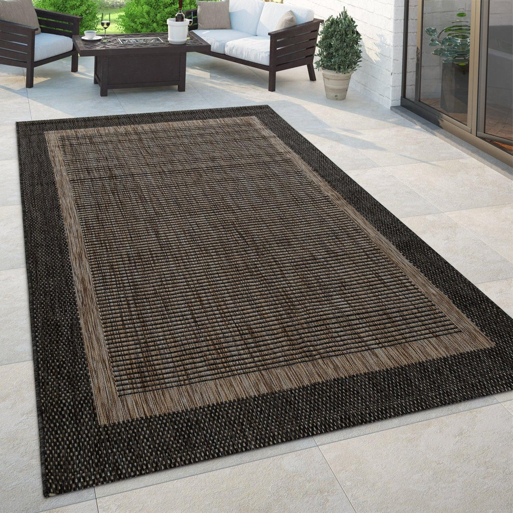 Bordered Outdoor Rug Stilo Rustic Design - Grey Brown