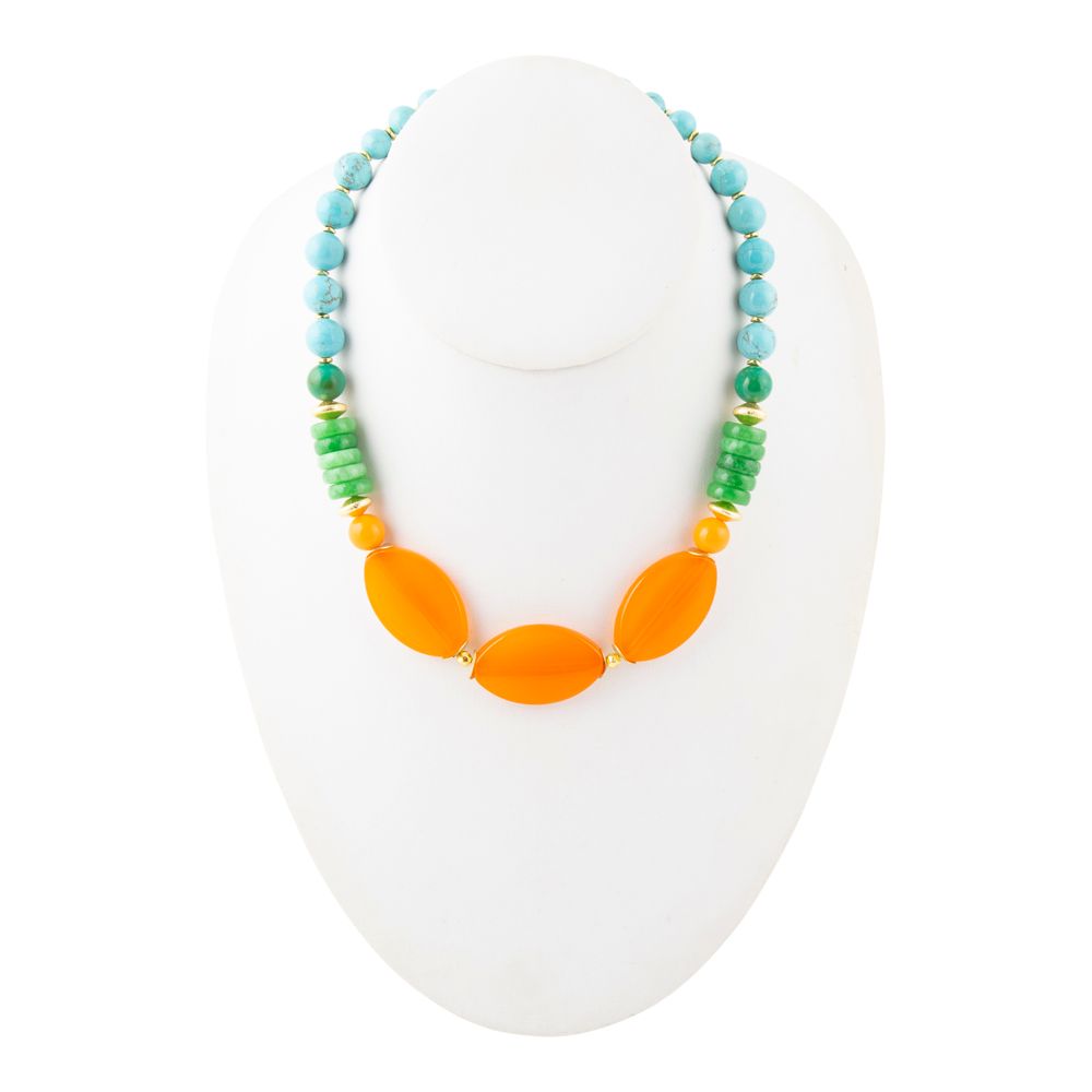 Apricot Orange Agate Chunky Golden Statement Necklace