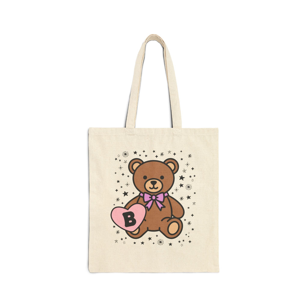 B: Bear Holding a Heart Tote Bag with Initial