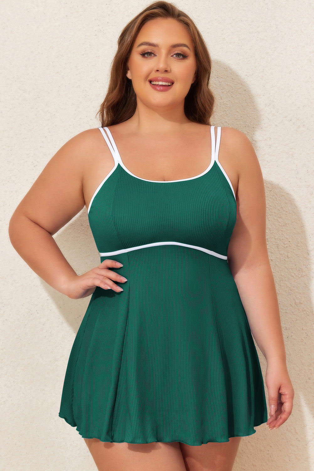 Skobeloff Ribbed Contrast Trim Adjustable Straps 2pcs Swimsuit