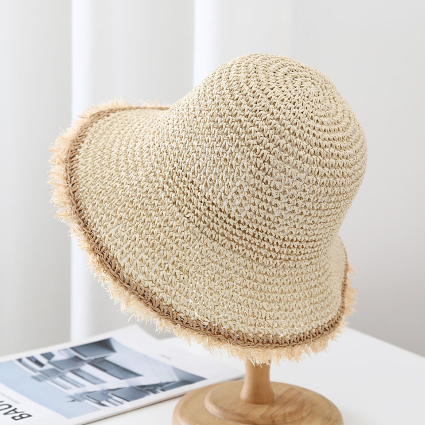 Women's Wide-Brim Fringed Woven Straw Hat | Beach & Vacation Sun Hat