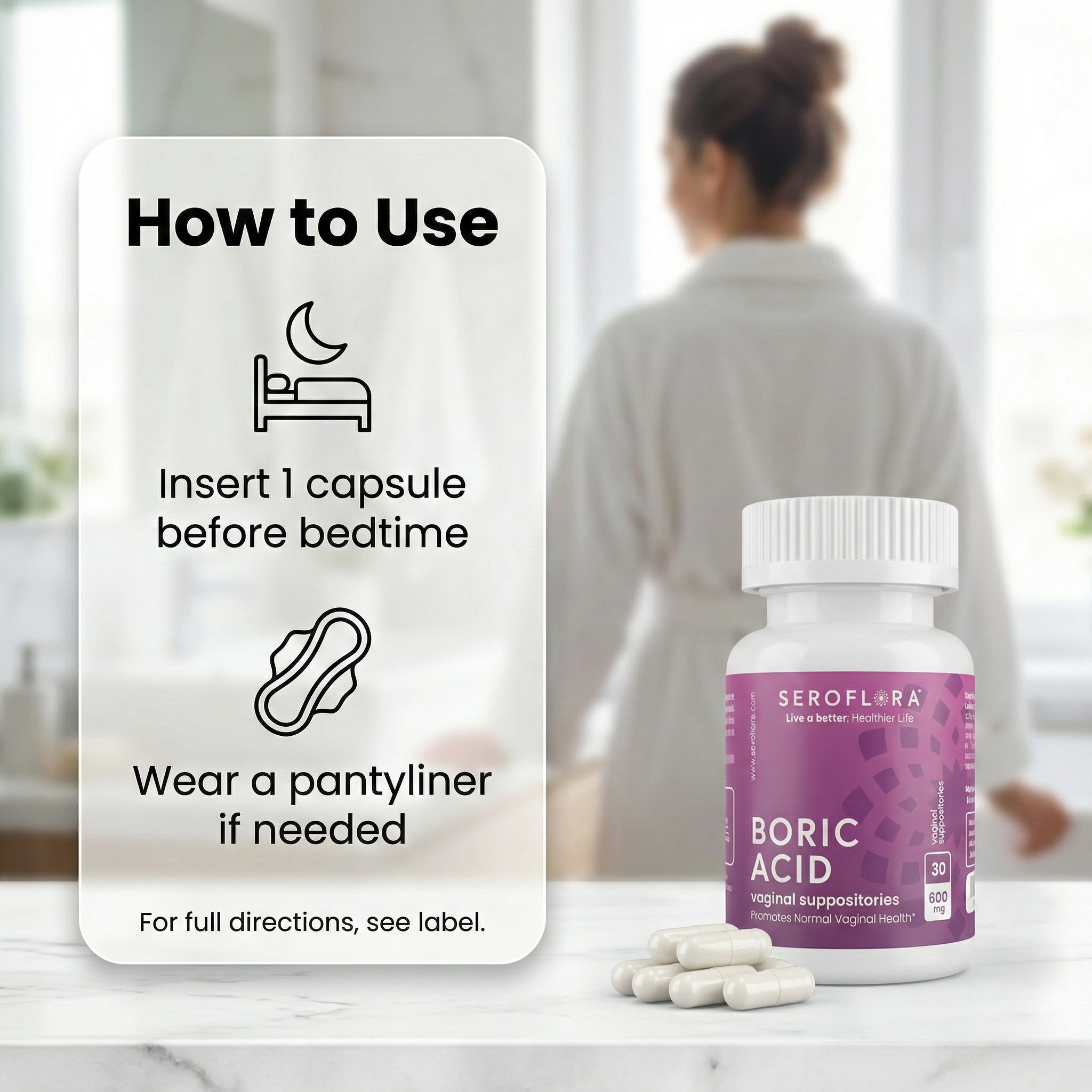 Boric Acid Suppositories (30ct, 2 bottles)