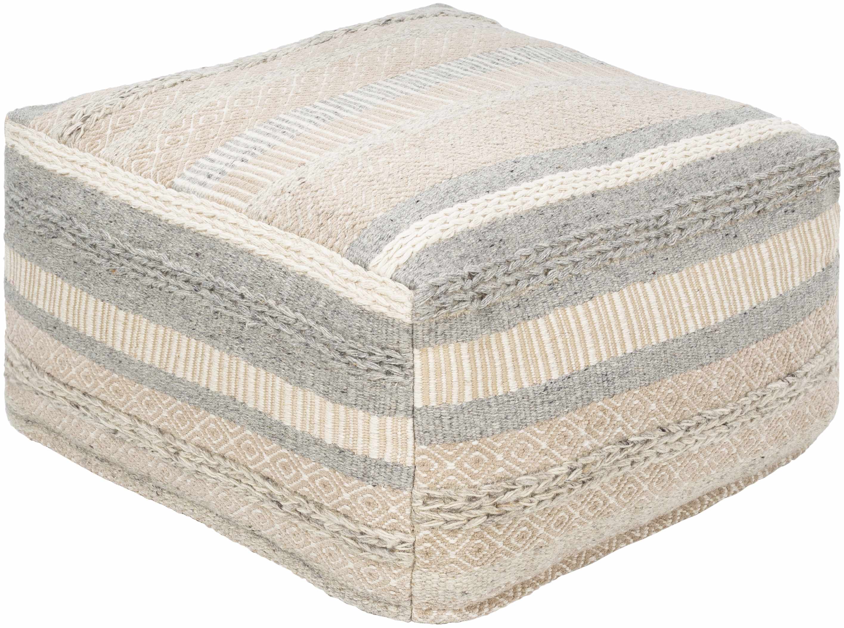 Bancroft Ivory Handwoven Textured Pouf - Clearance