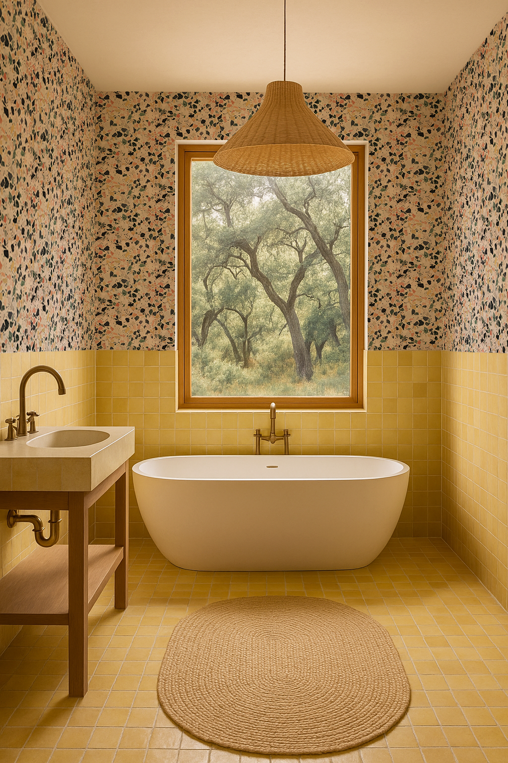 Mojave Terrazzo Wallpaper, peach and yellow