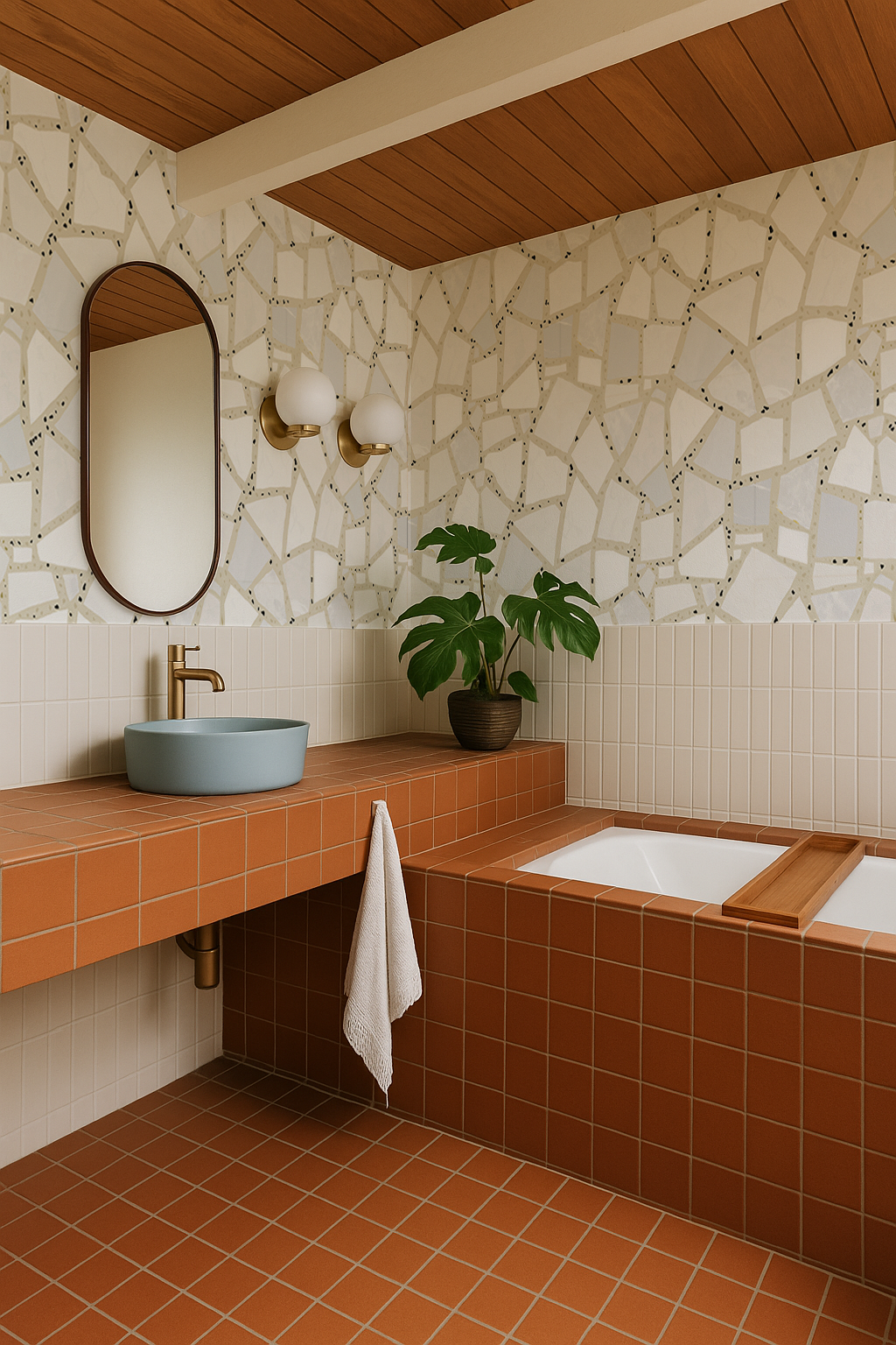 Dolce Terrazzo Wallpaper, tan and white