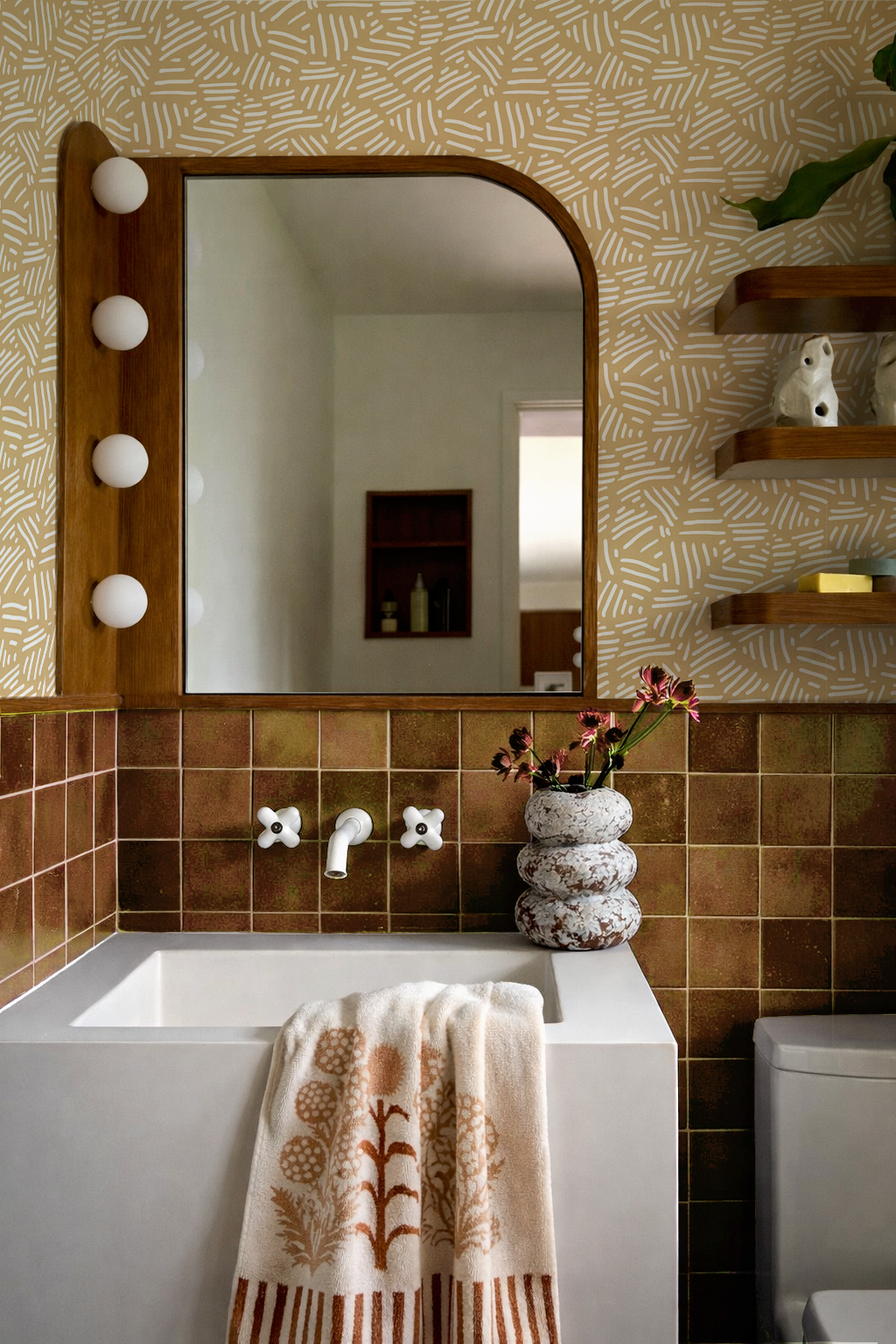 Simple Stripes Wallpaper, yellow and white