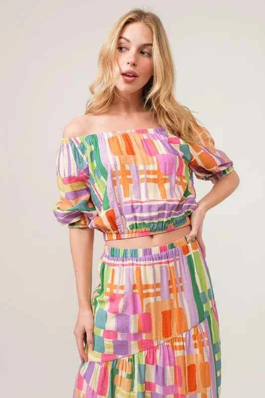 Asymmetric Geo Printed Tiered Maxi Skirt