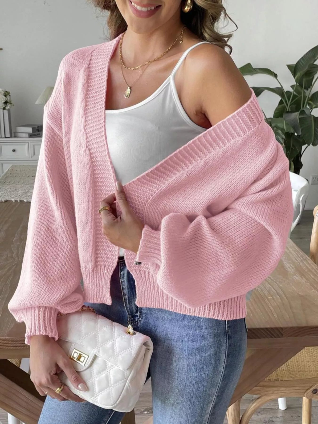 Open Front Dropped Shoulder Cardigan