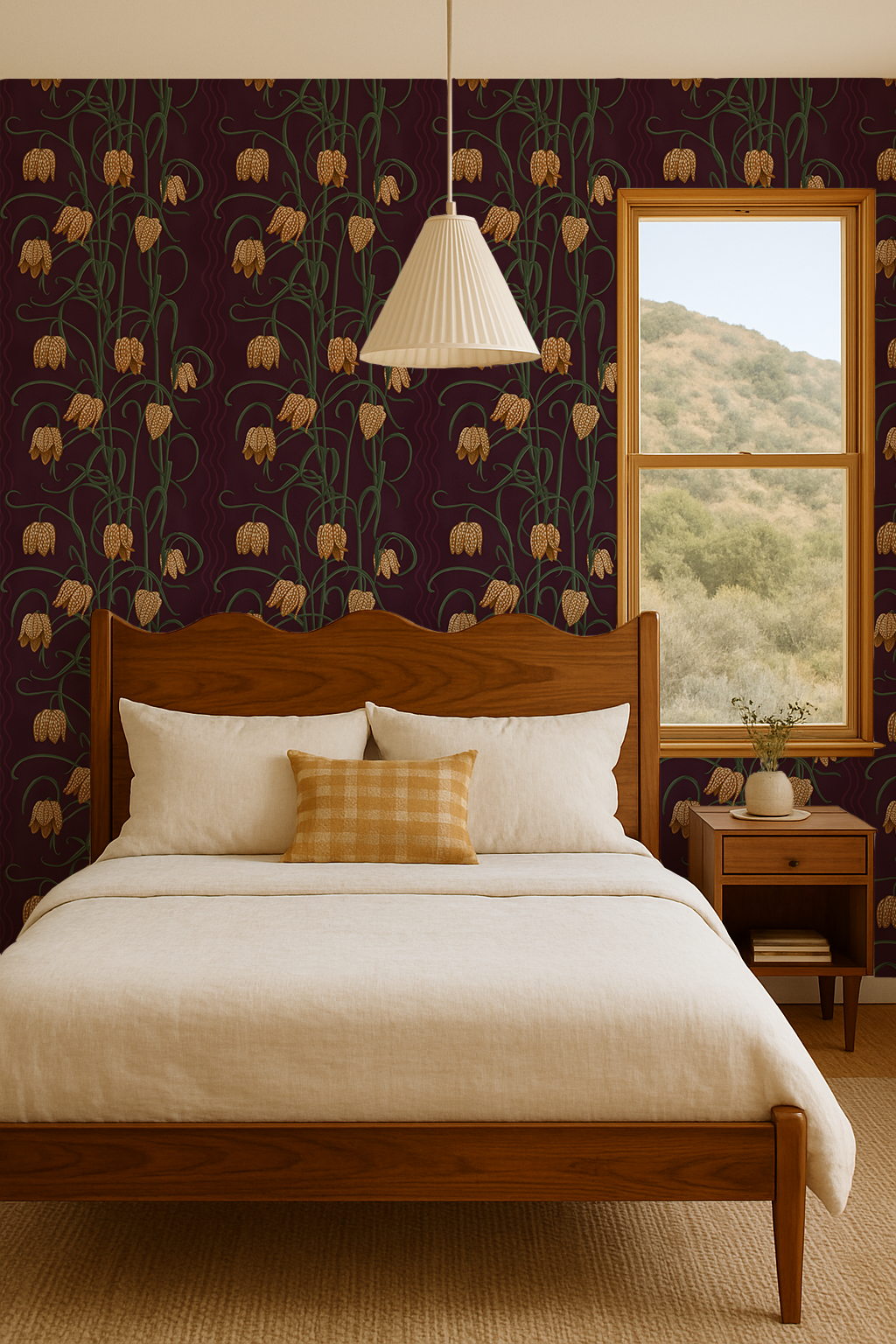Campanas Wallpaper, chocolate and goldenrod