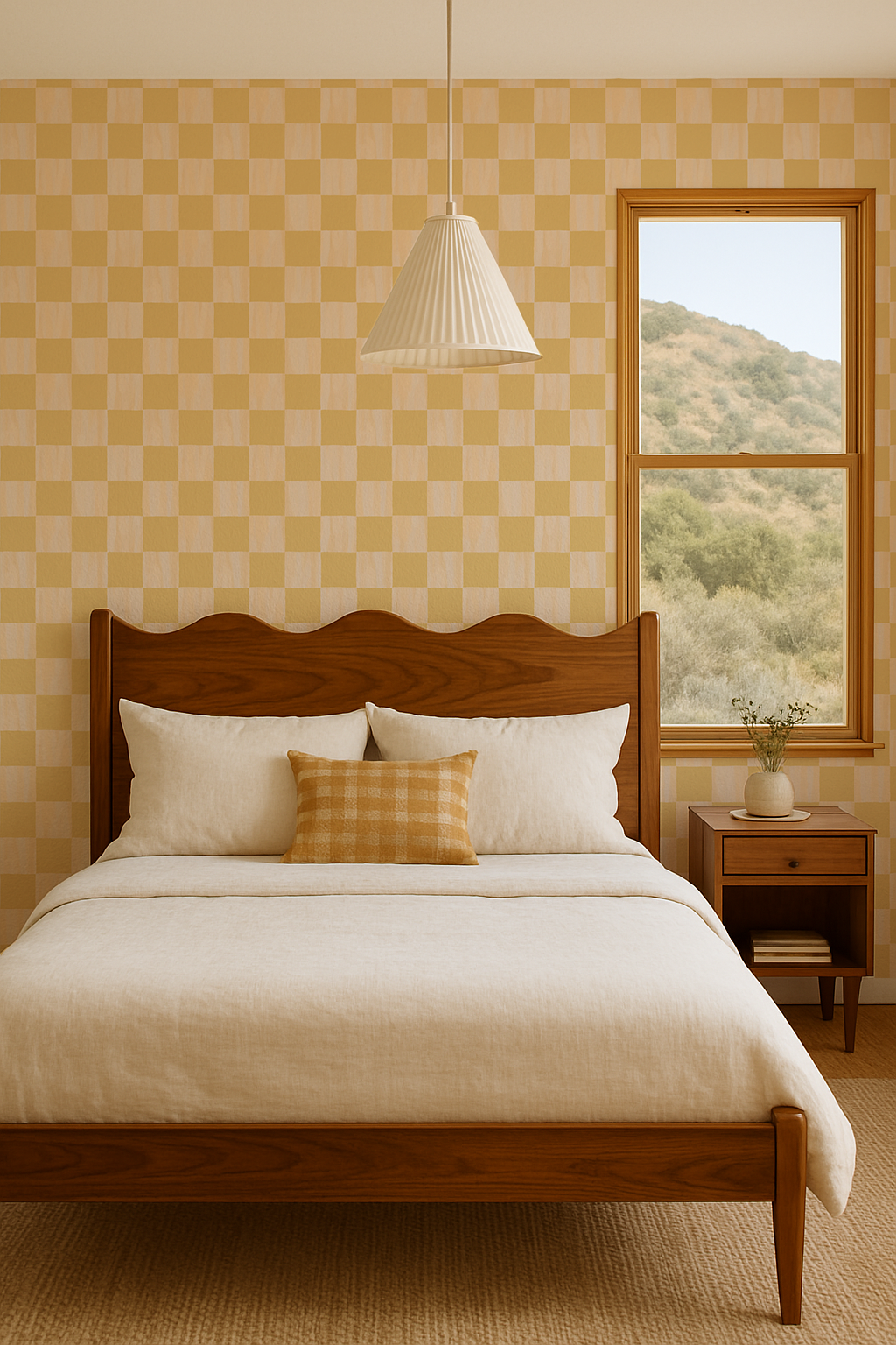 Picnic Check Wallpaper, peach and butter yellow