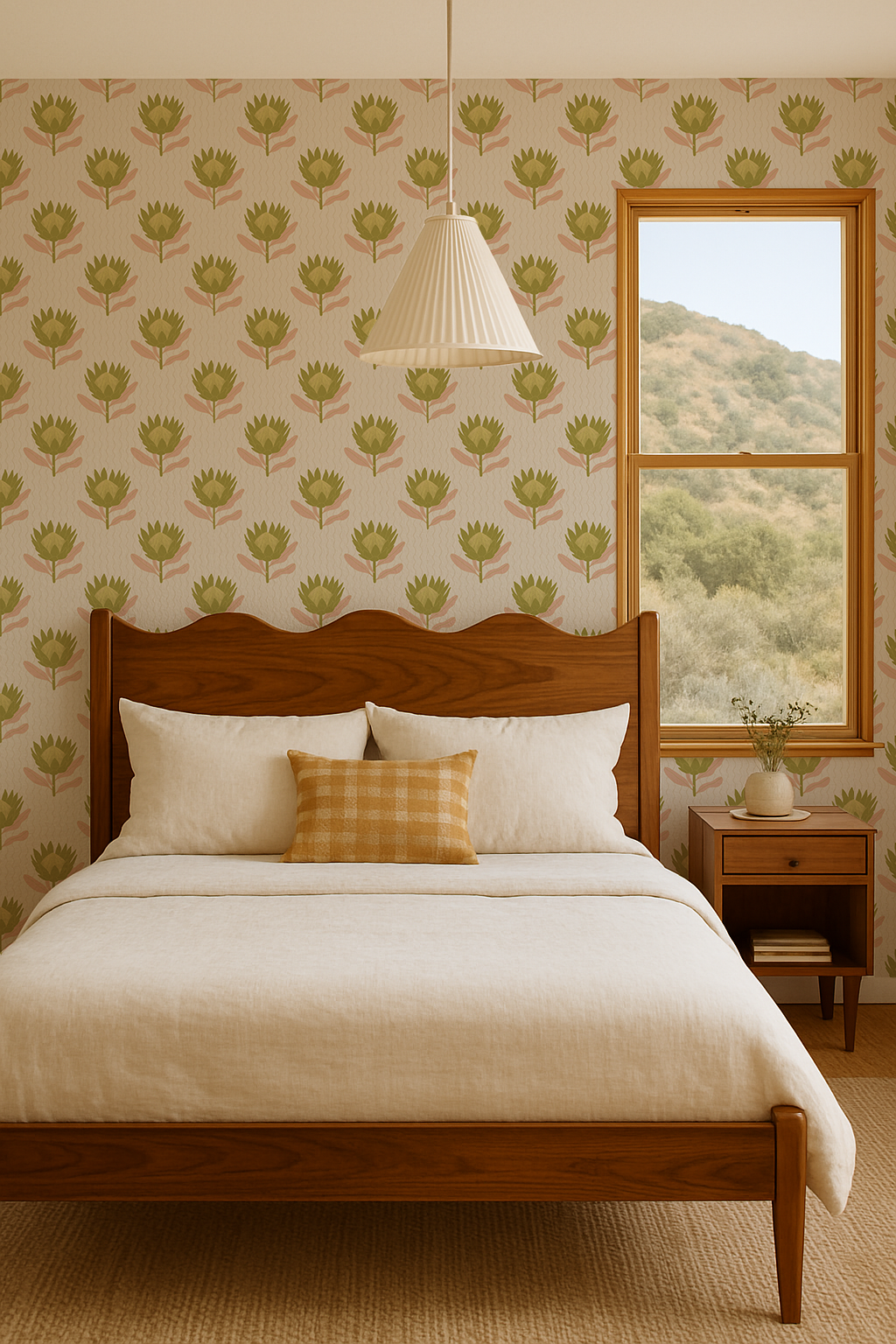 King Protea Wallpaper, tan and olive