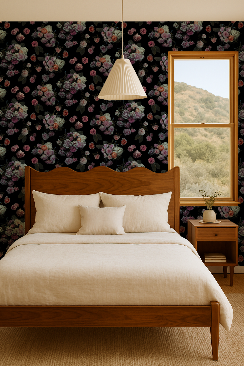 Rose Farm Wallpaper, black and pastel