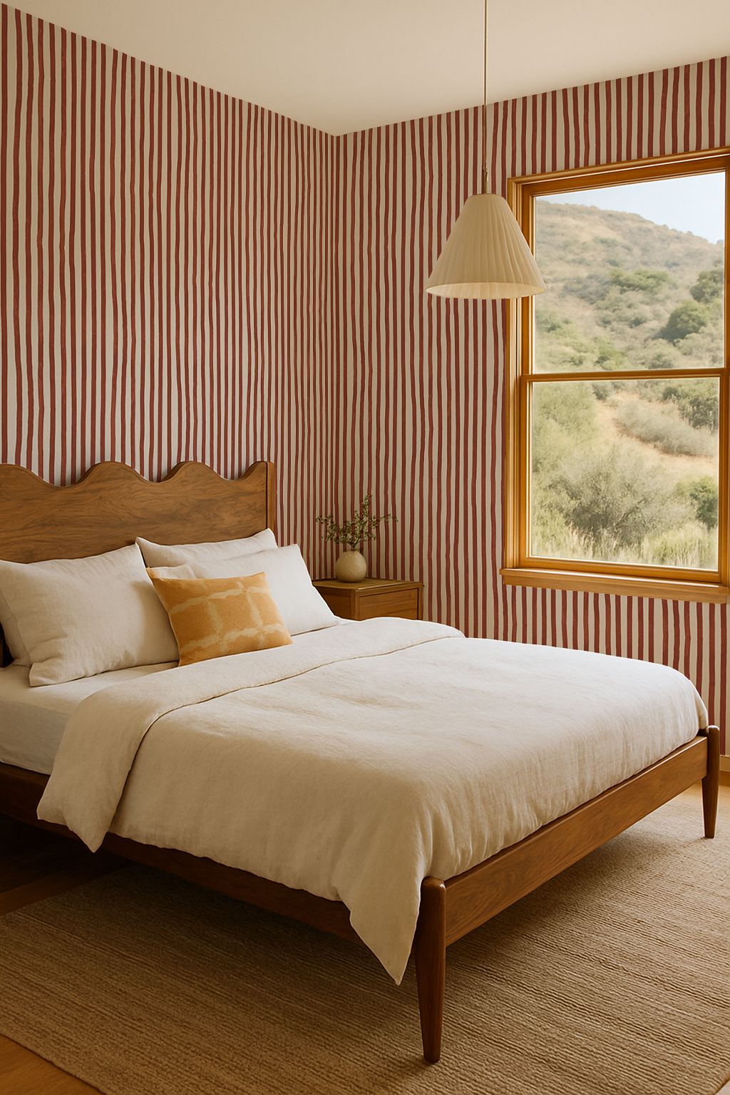 Dolce Stripe Wallpaper, off-white and brick red