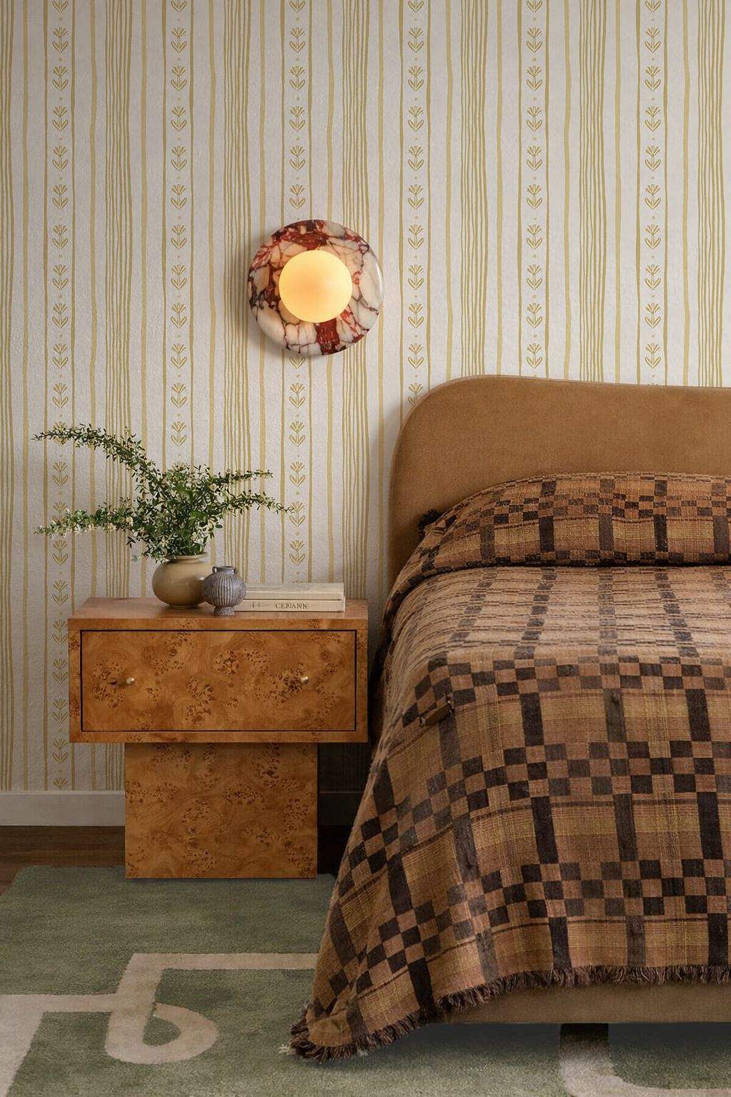 Daisy Chain Stripe Wallpaper, beige and butter yellow
