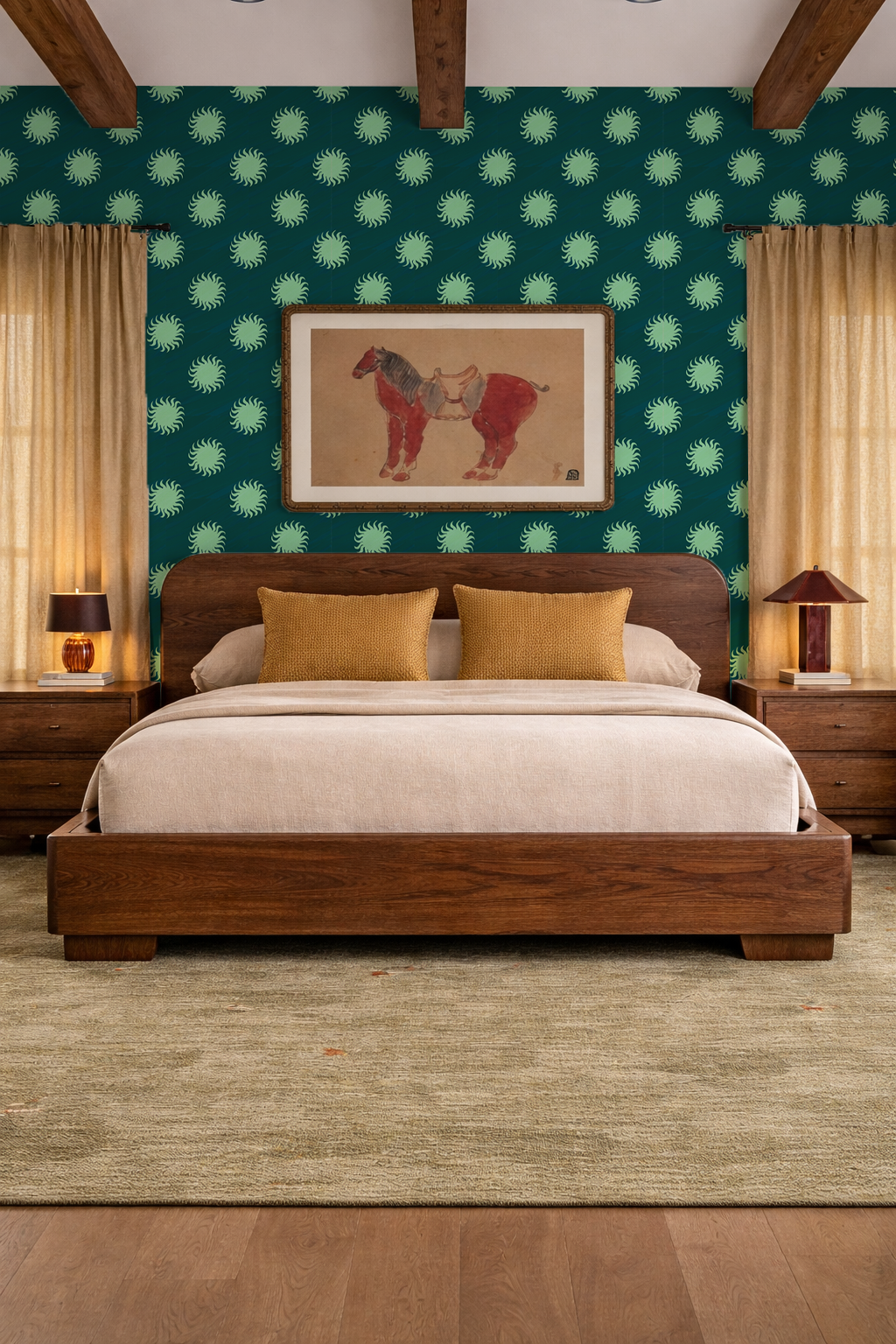 Sol Wallpaper, teal and mint