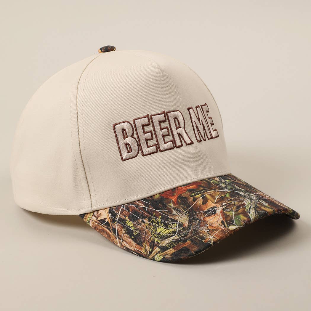 "Beer Me" Embroidered Leopard or Camo Trucker Hat