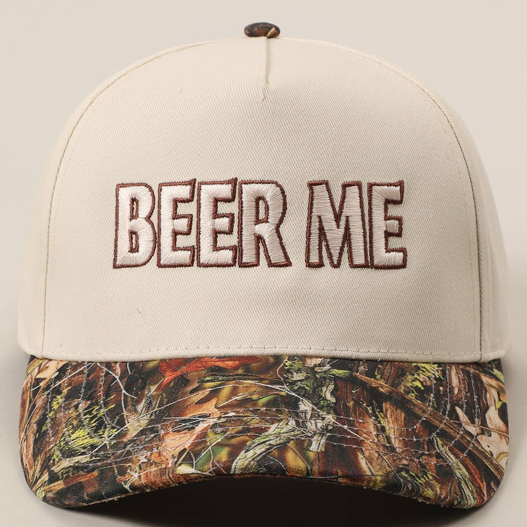 "Beer Me" Embroidered Leopard or Camo Trucker Hat