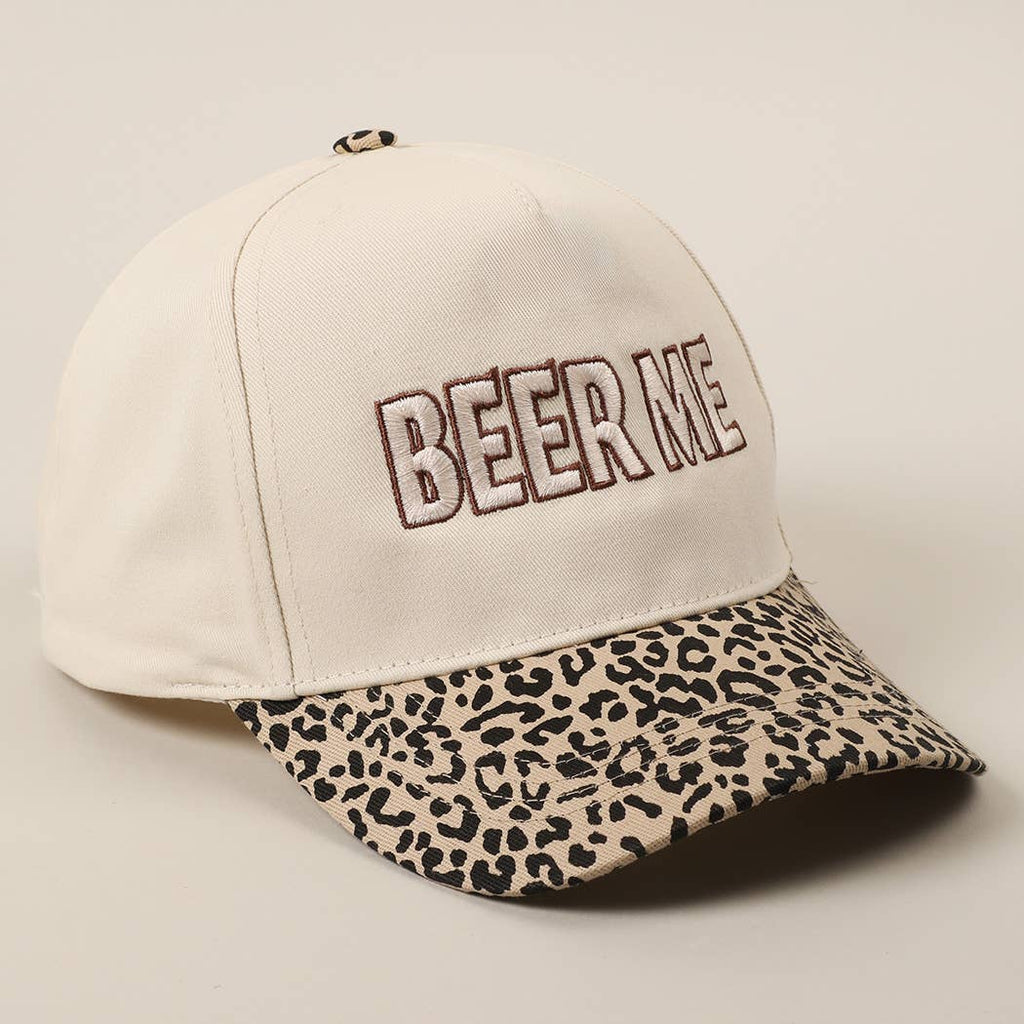 "Beer Me" Embroidered Leopard or Camo Trucker Hat
