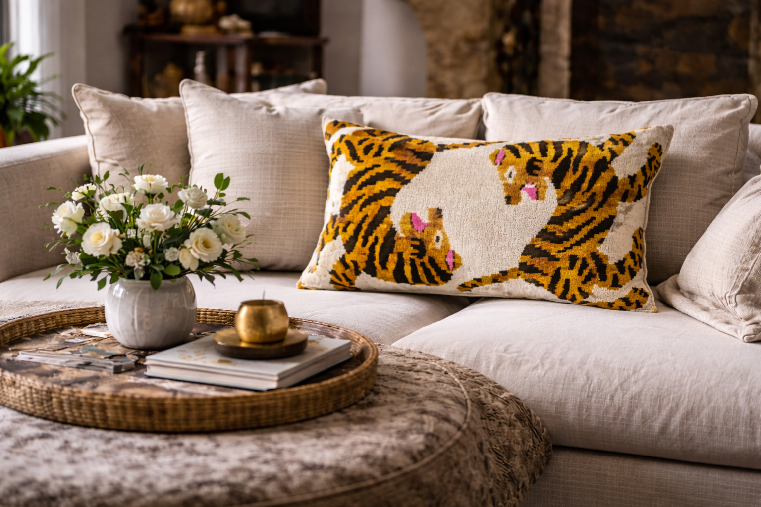 Bengali Silk Velvet Ikat Throw Pillow Cover 16 X 24
