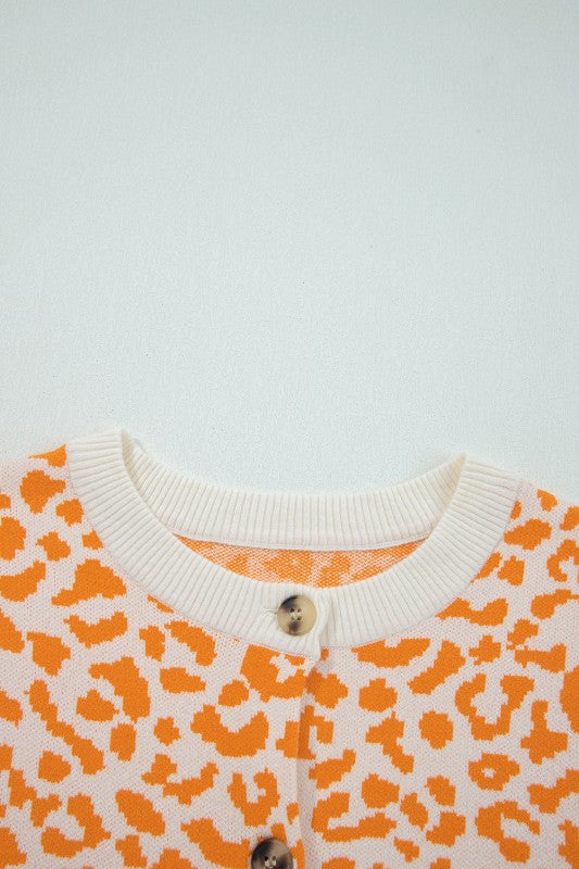 Leopard Drop Shoulder Chunky Cardigan Sweater