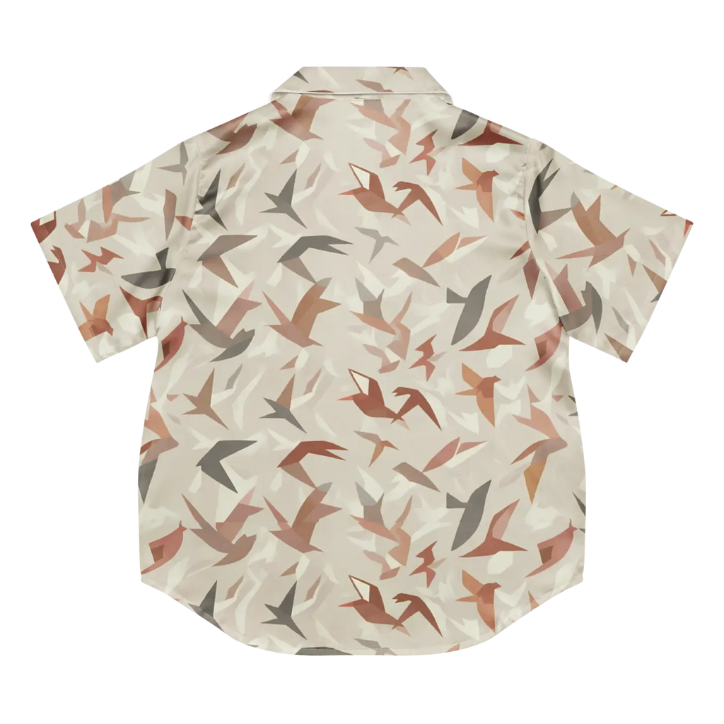 Satin Birds Print Short Sleeve Pajama - Silky Loungewear - DipaliZ