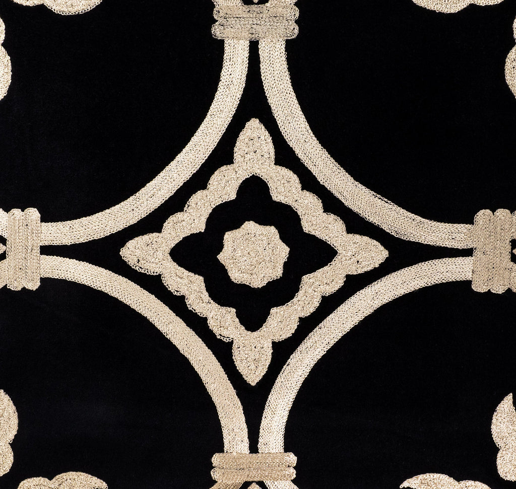 Black Velvet Throw Pillow with Gold Embroidery - Palazzo Collection, 20 X 20