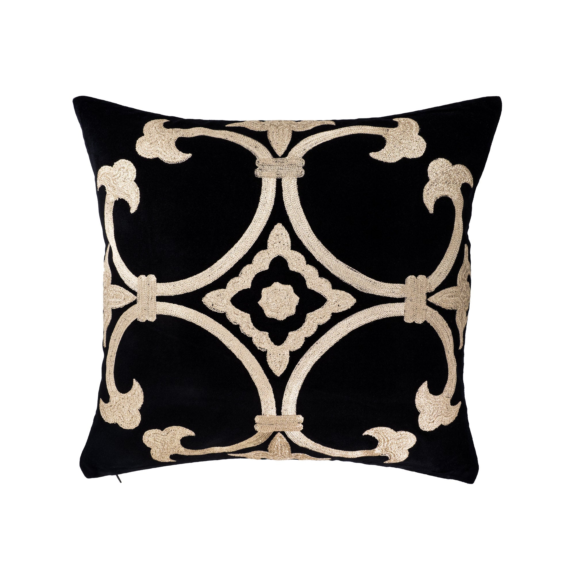 Black Velvet Throw Pillow with Gold Embroidery - Palazzo Collection, 20 X 20