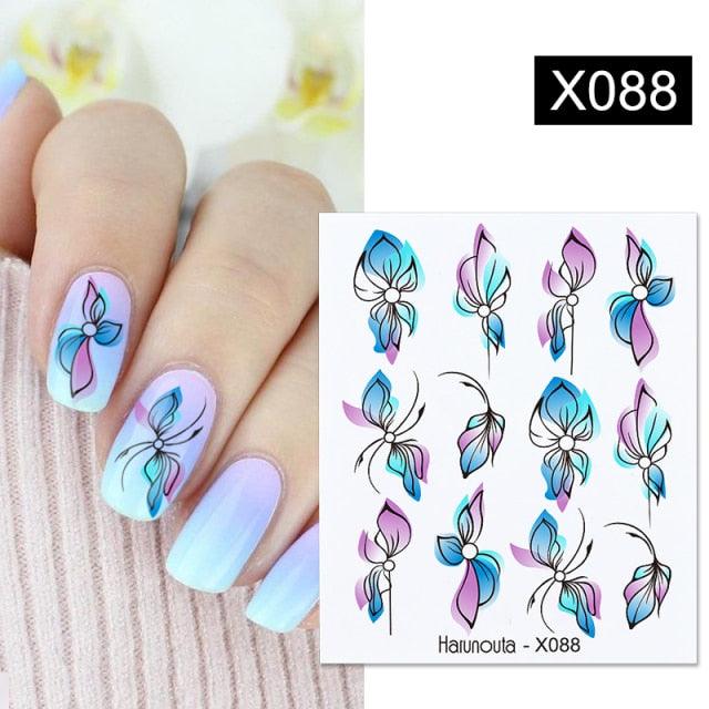 Black Lines Flower Leaves Water Decals Stickers Floral Face Marble Pattern Slider For Nails Summer Nail Art Decoration Summer Stickers on Nails Simple Summer Slider for Manicure Nail Art Watermark Manicure Decor