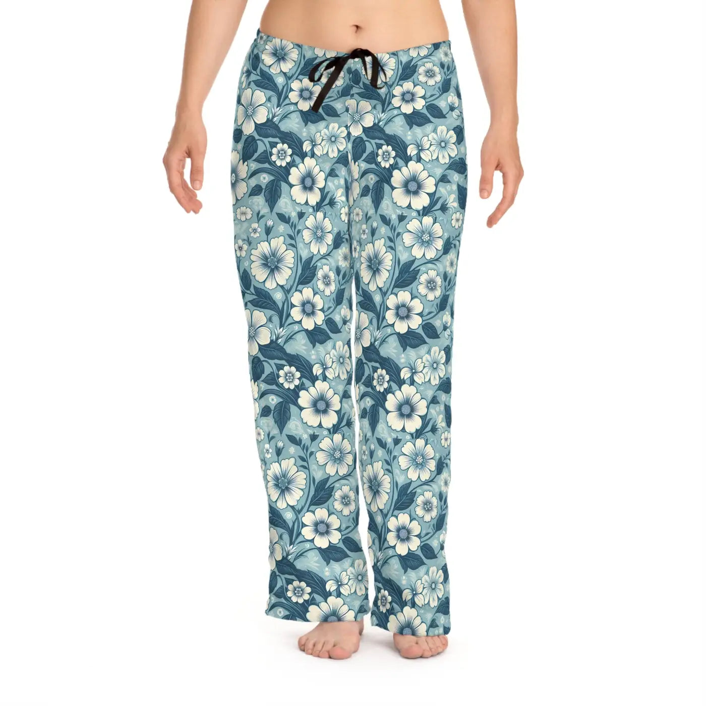 Soft Blue Floral Pajama Pants - Lightweight Loungewear - DipaliZ