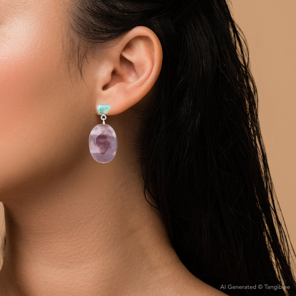 Blue Turquoise and Brown Mookaite Drop Earrings