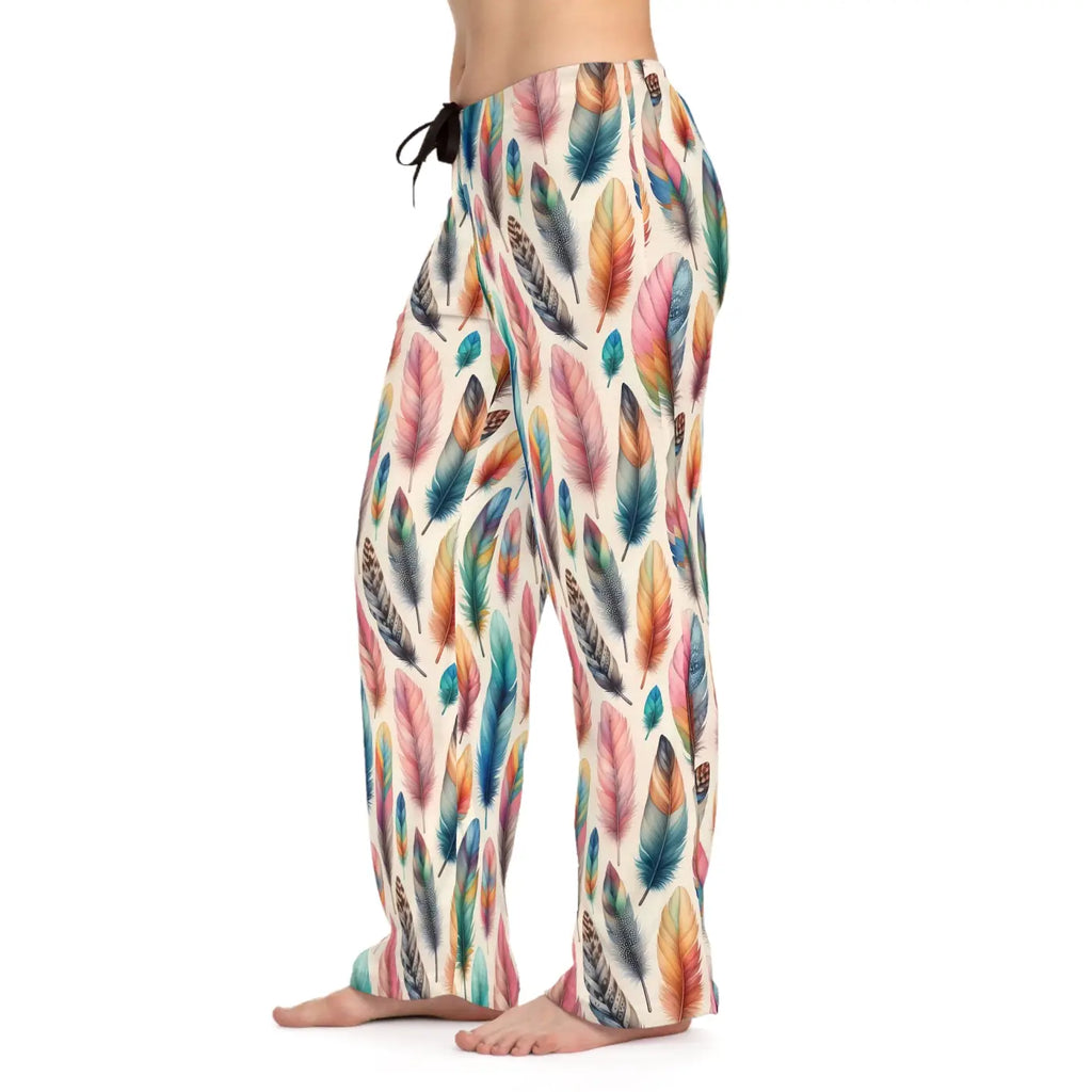 Stylish Cozy Women’s Pajama Pants - Bohemian Feather Print - DipaliZ