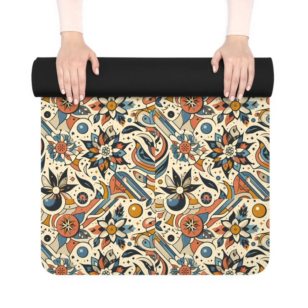 Vibrant Rubber Yoga Mat - Bohemian Floral Print - Dipaliz