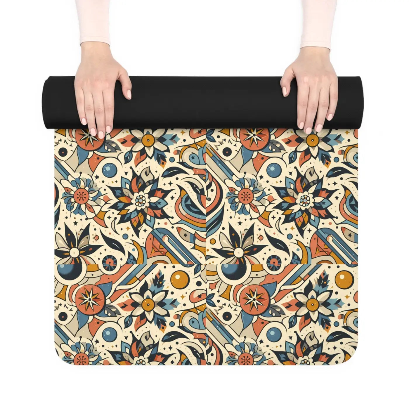 Vibrant Rubber Yoga Mat - Bohemian Floral Print - Dipaliz