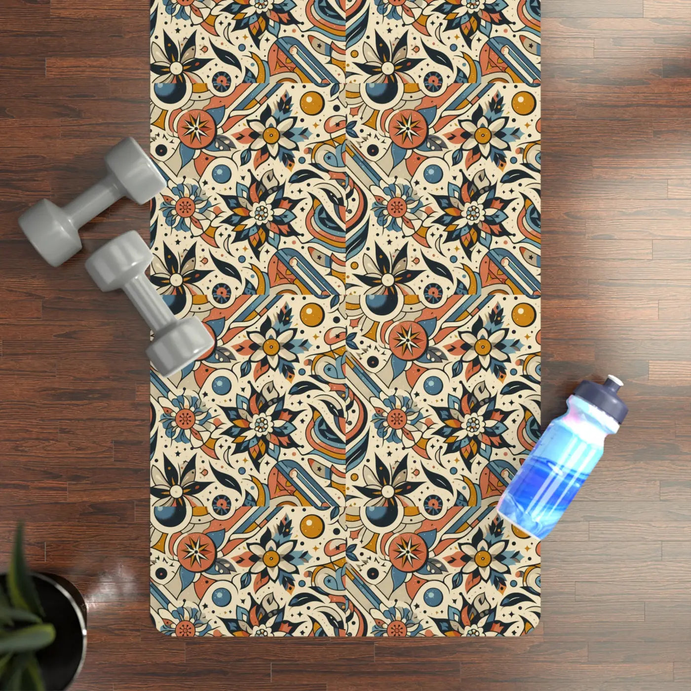 Vibrant Rubber Yoga Mat - Bohemian Floral Print - Dipaliz