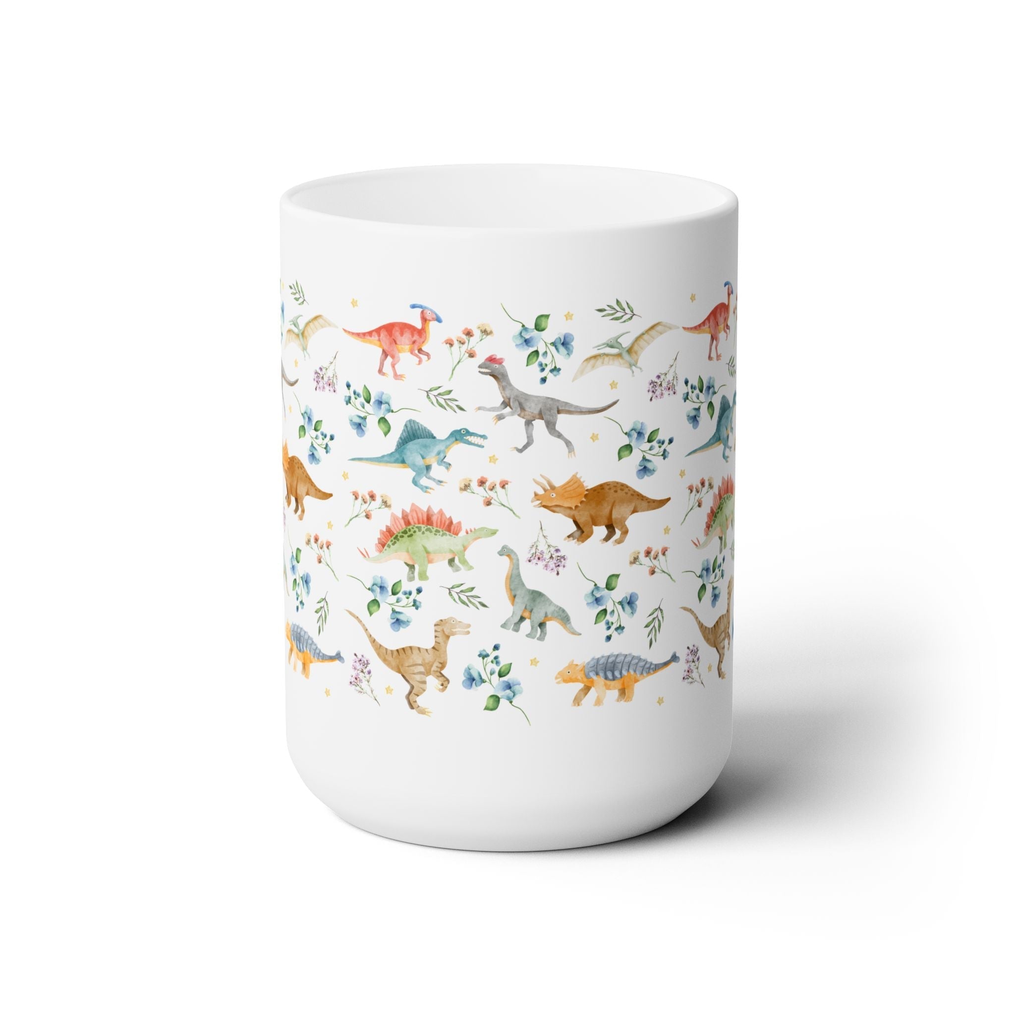 Boho Floral Dinosaur Mug with Stars